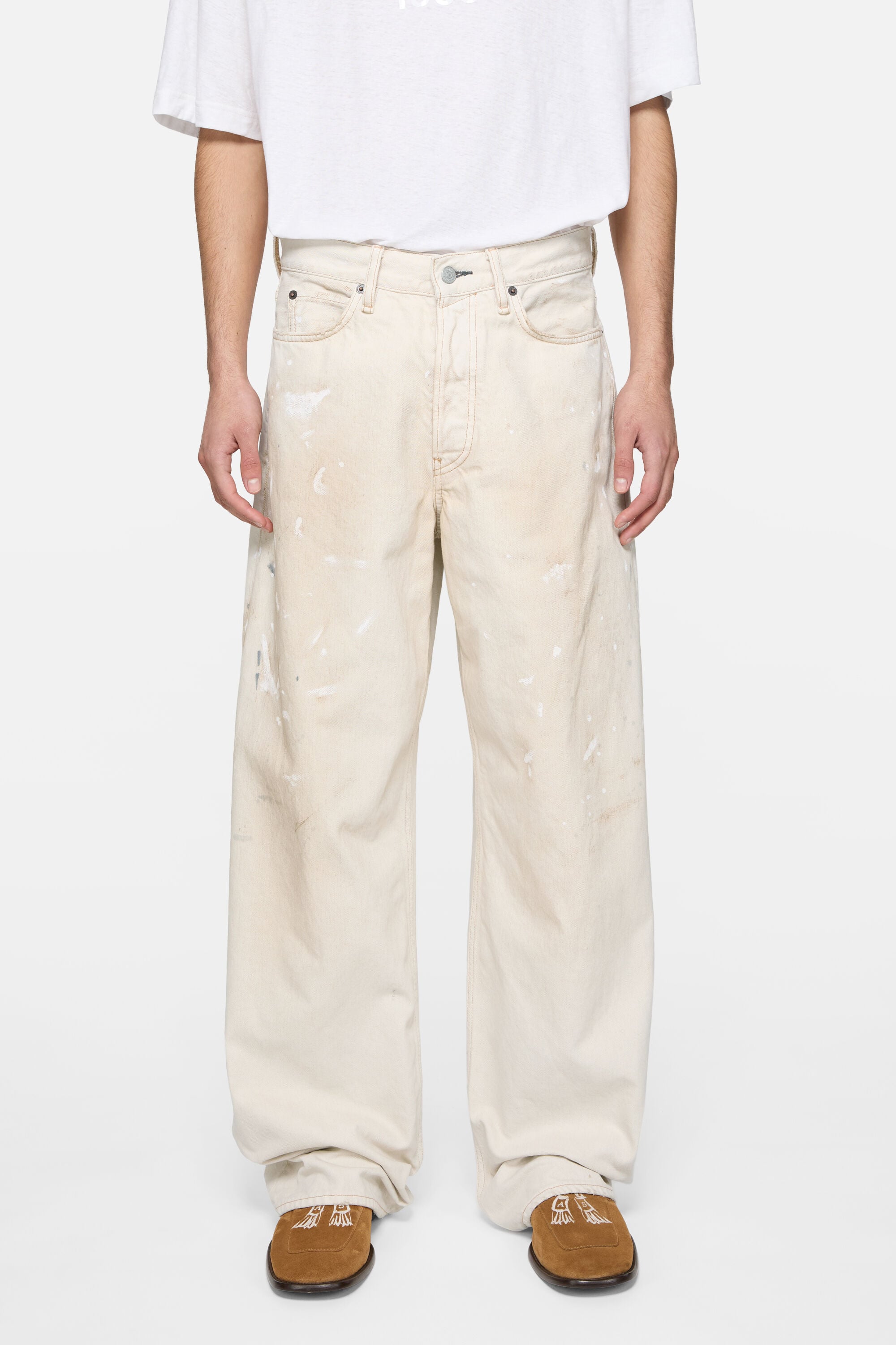 Acne Studios - Loose fit jeans with leather pockets - White