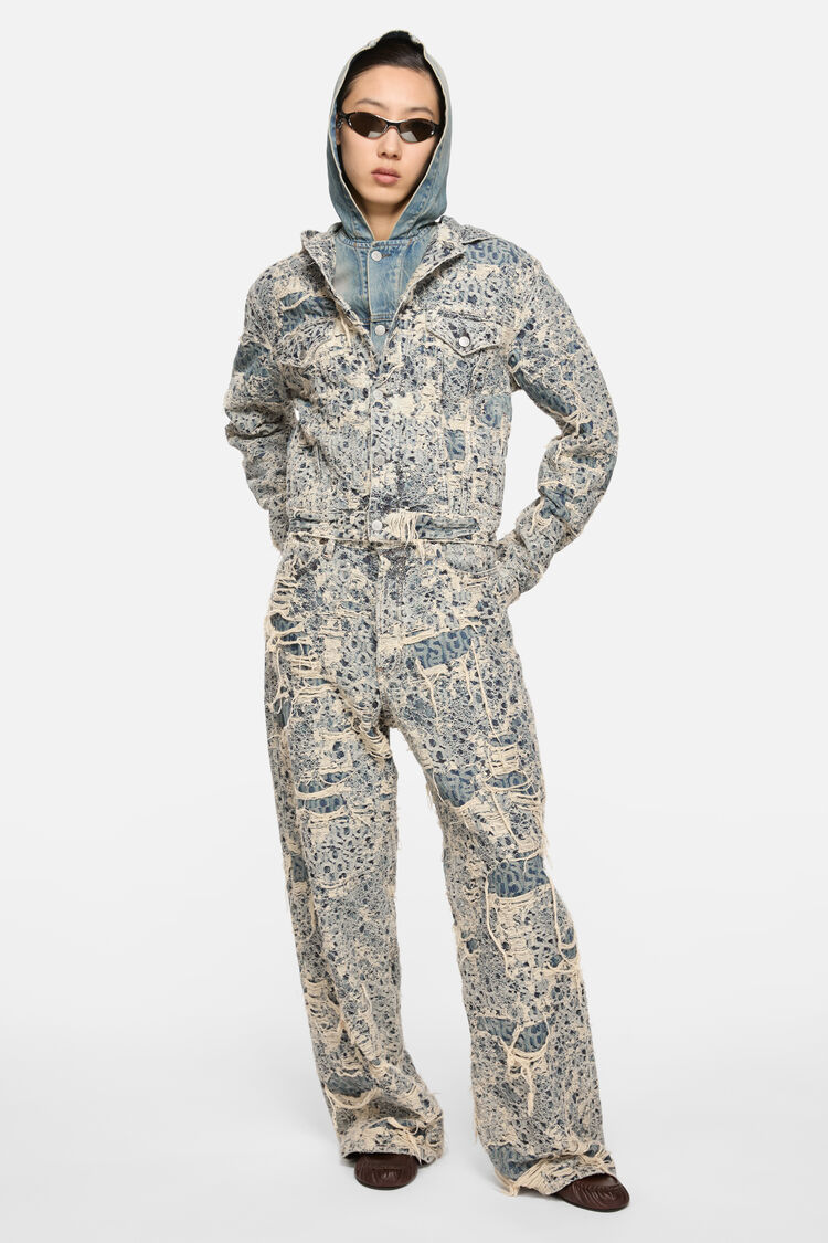 Acne Studios 1981 U Denim Distressed Monogram, Mid Blue