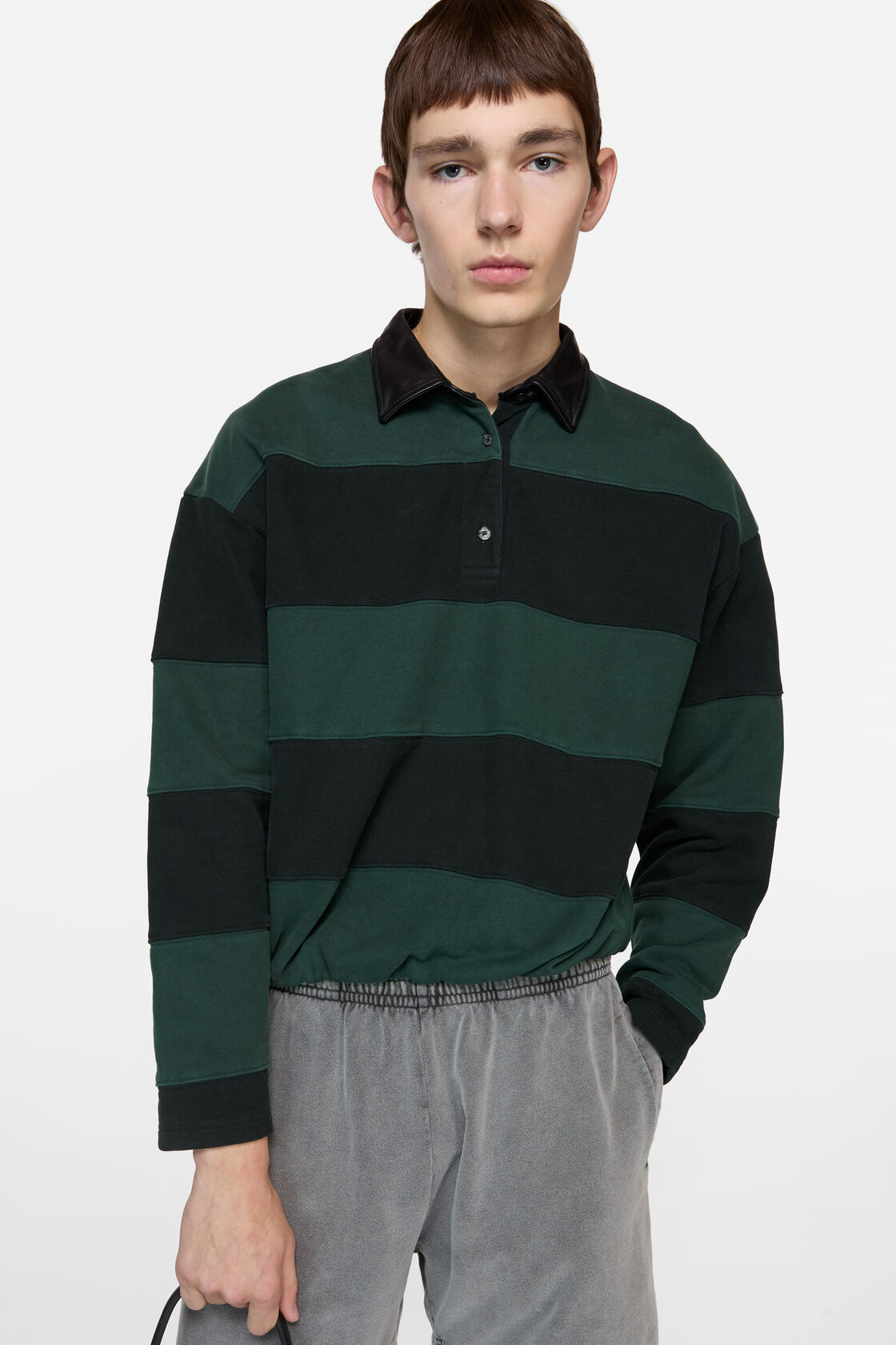 Striped polo sweater, Forest green/black, 2000x