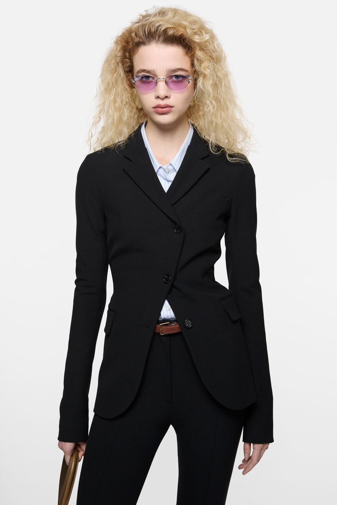 Fitted wool suit jacket, Black, 2000x