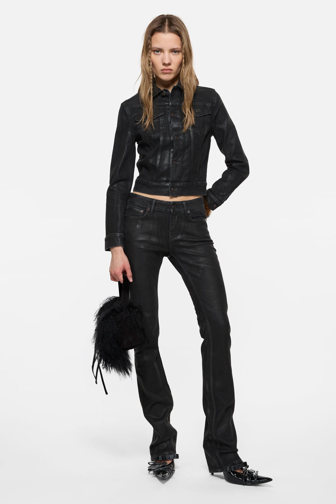 Fitted denim jacket, Black, 2000x