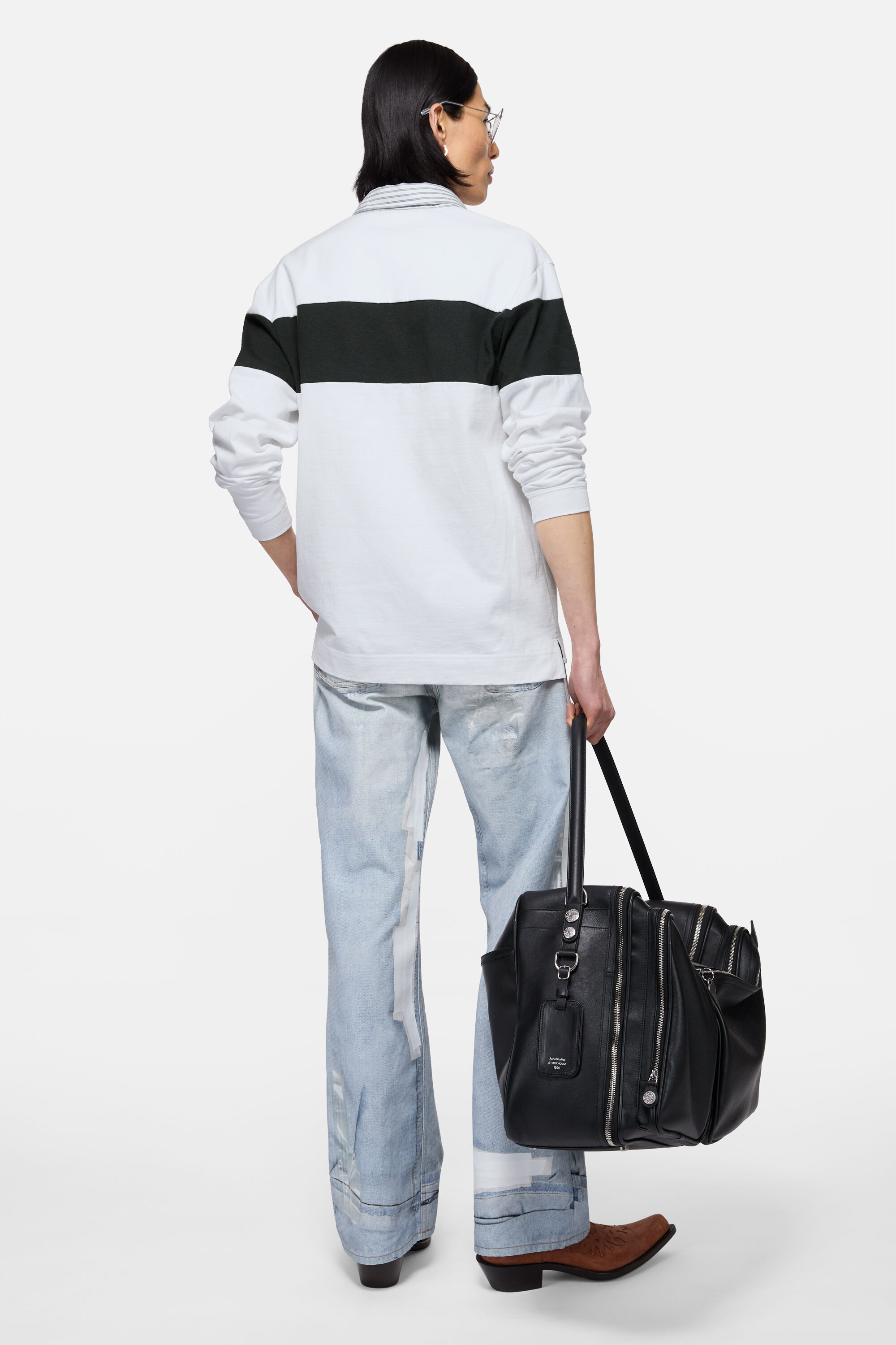 Acne Studios - ストライプポロスウェットシャツ - ホワイト/ブラック