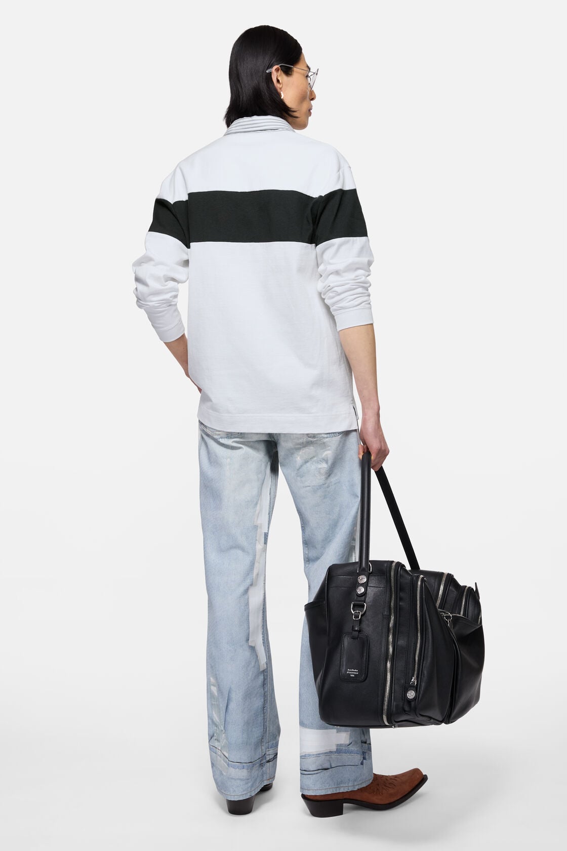 Striped polo sweatshirt, White/black, 2000x