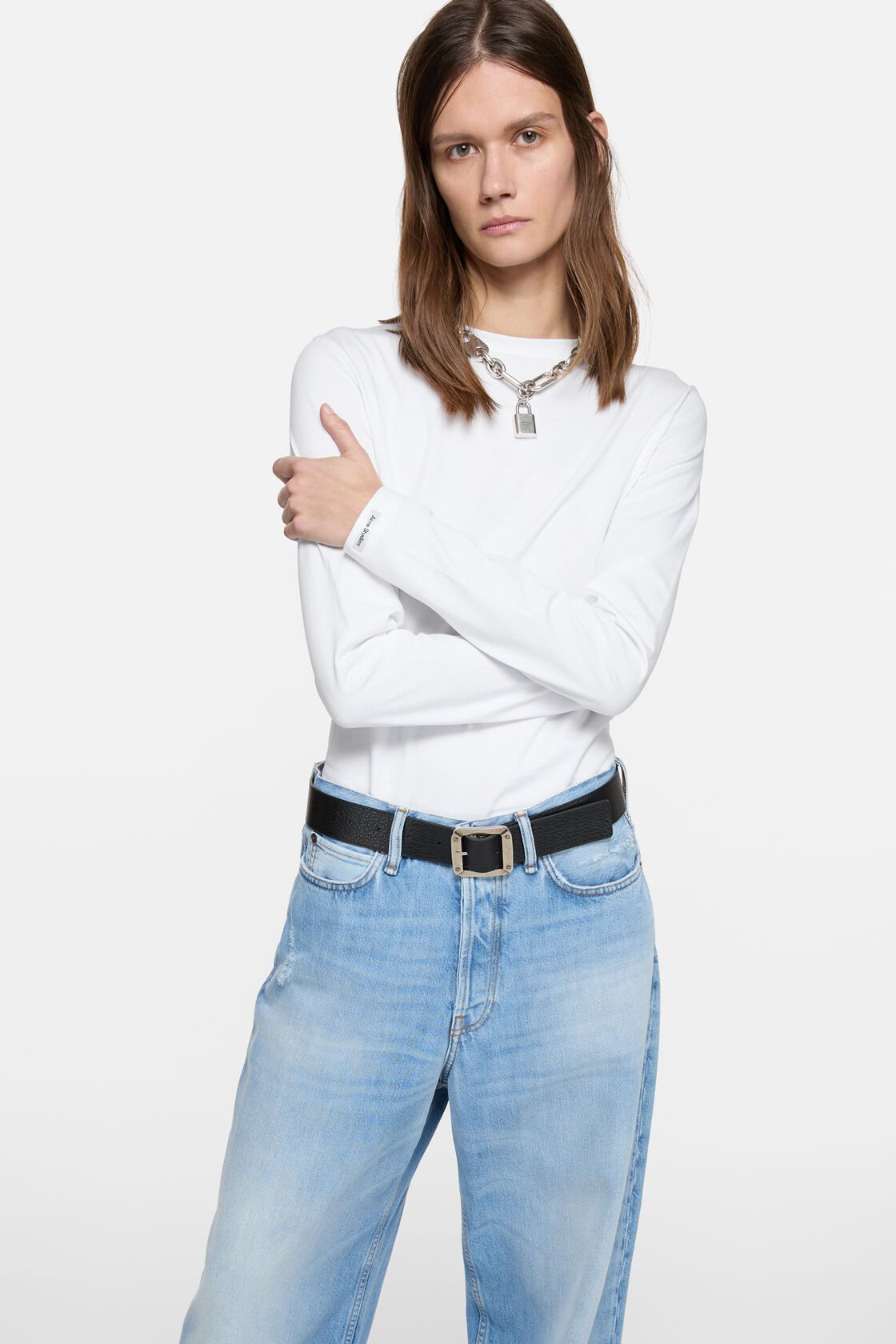 Satin label t-shirt - regular, Optic White, 2000x