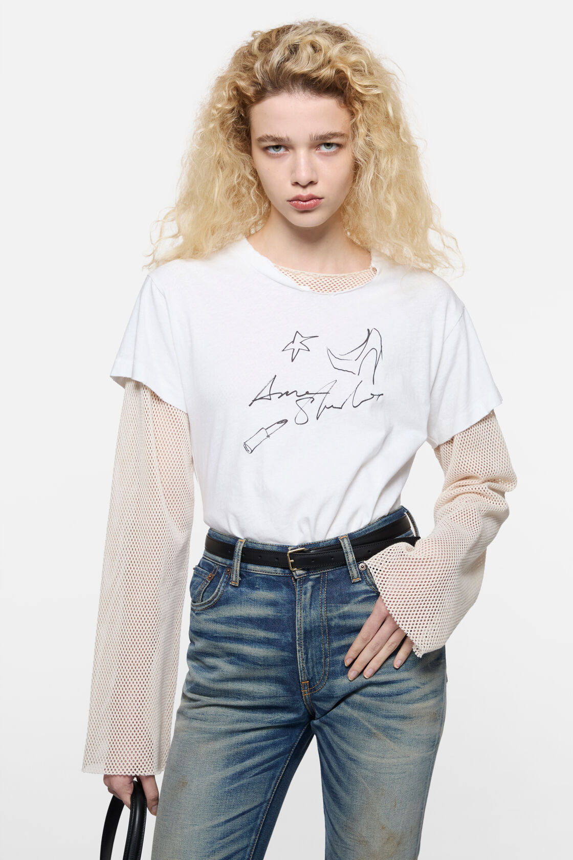 Layered mesh t-shirt, Off white, 2000x