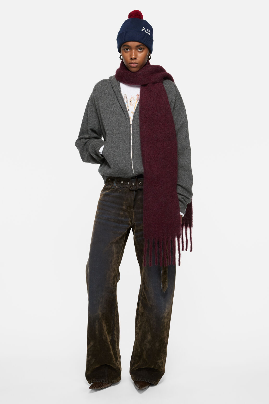 Skinny mohair scarf, Burgundy, 2000x