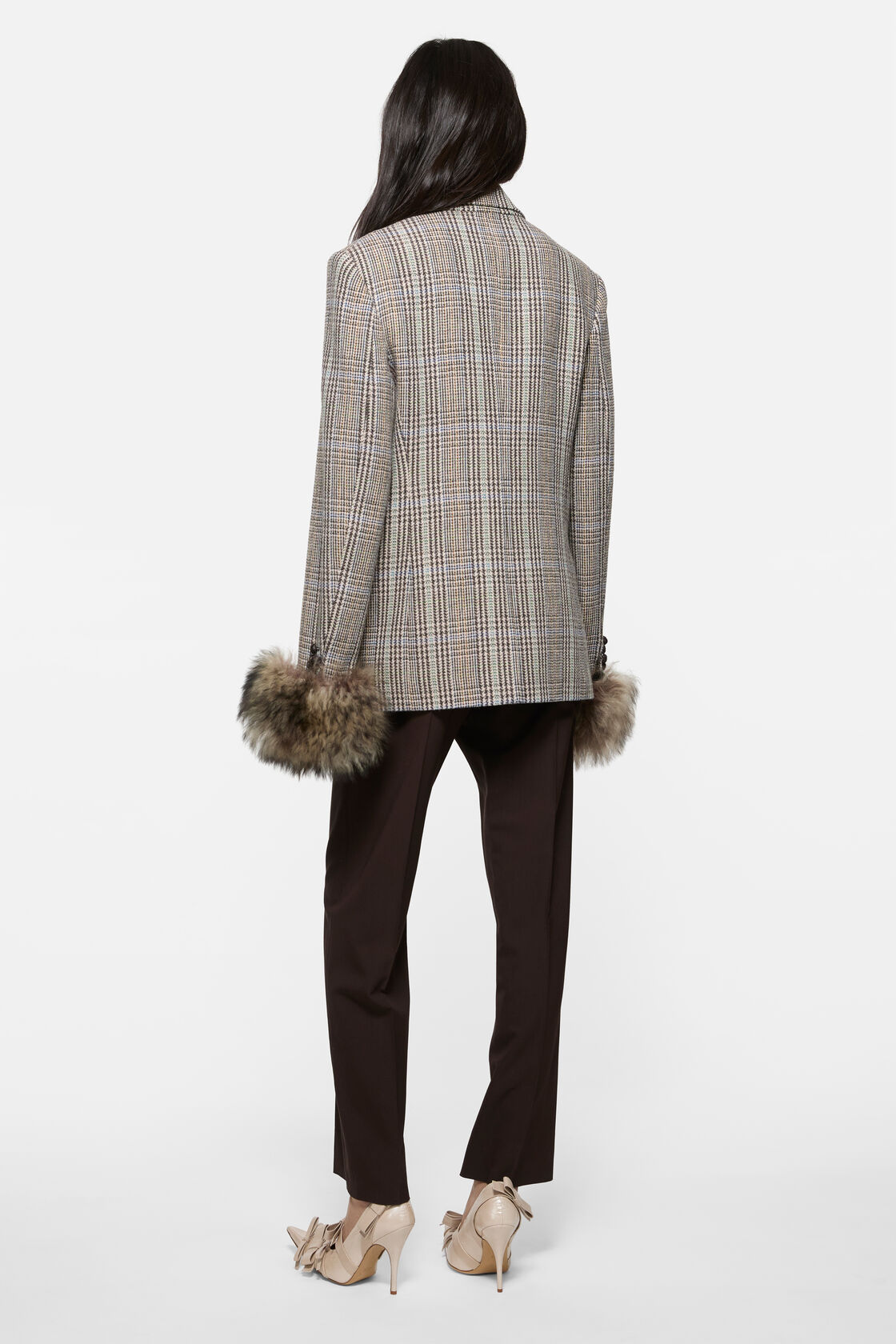 Wool jacket with shearling cuffs, Brown/blue, 2000x