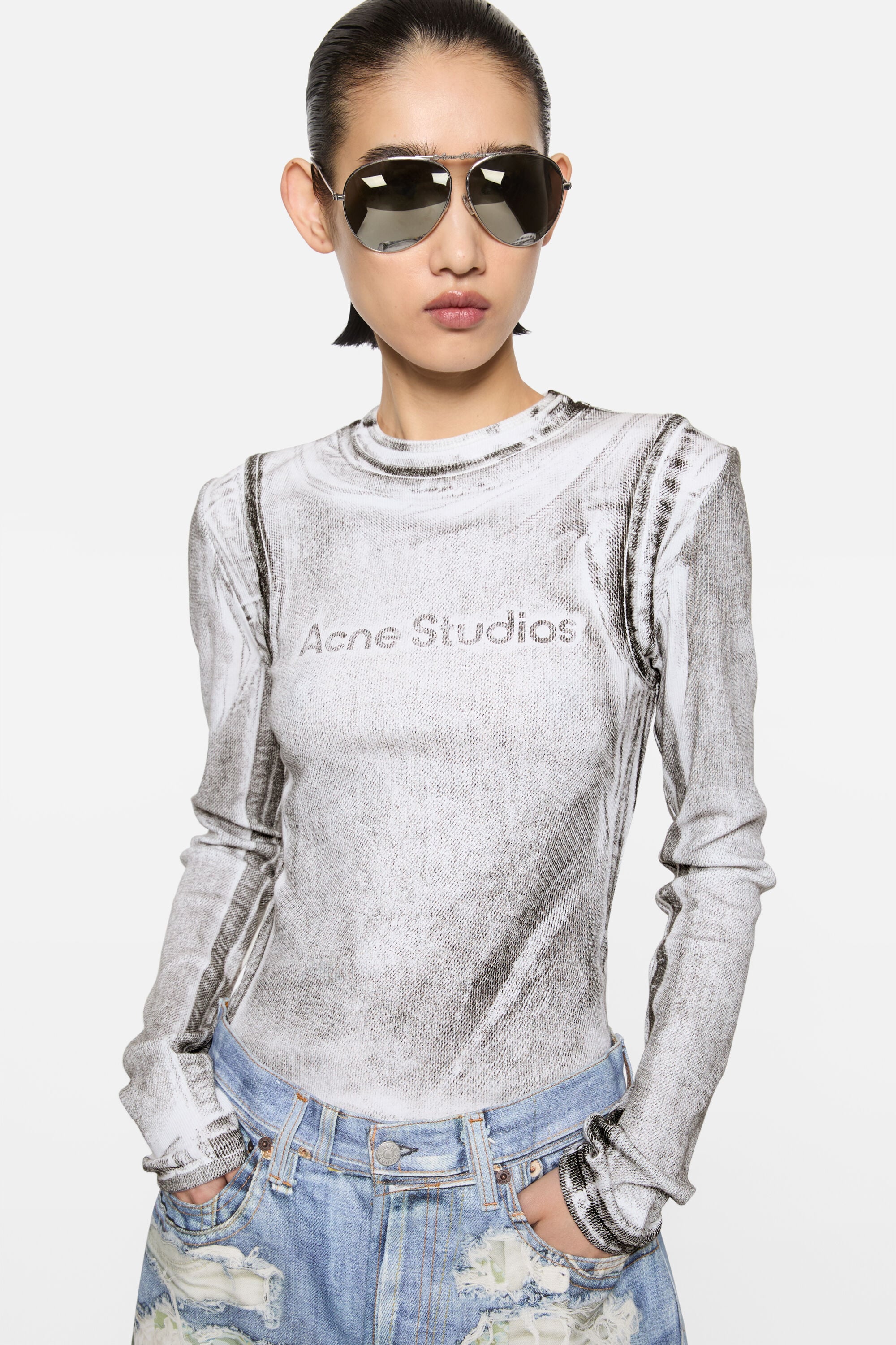 Acne Studios - レイヤードロゴTシャツ - ブラック/ホワイト