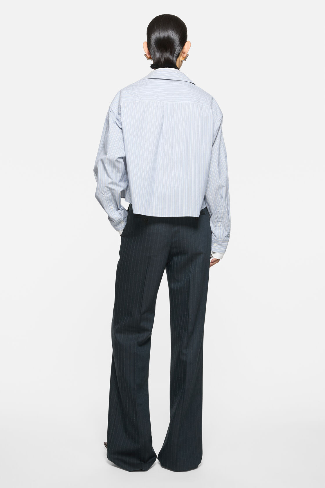 Pinstripe wool suit trousers, Black/Teal blue, 2000x