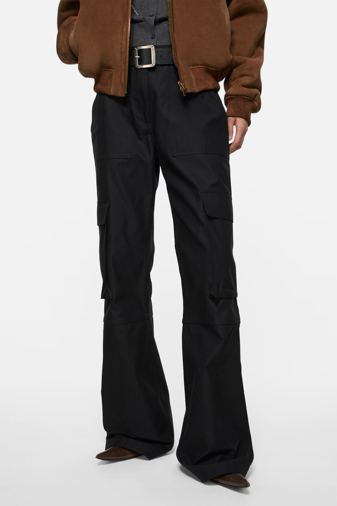 Cotton satin cargo trousers, Black, 2000x