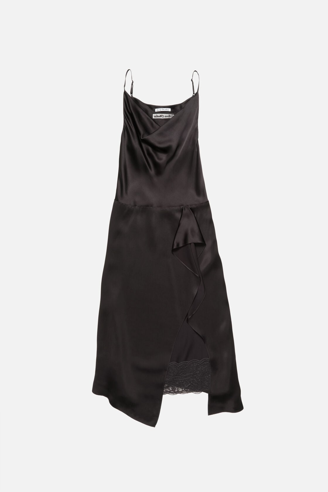 Shiny satin slip dress, Dark brown, 2000x