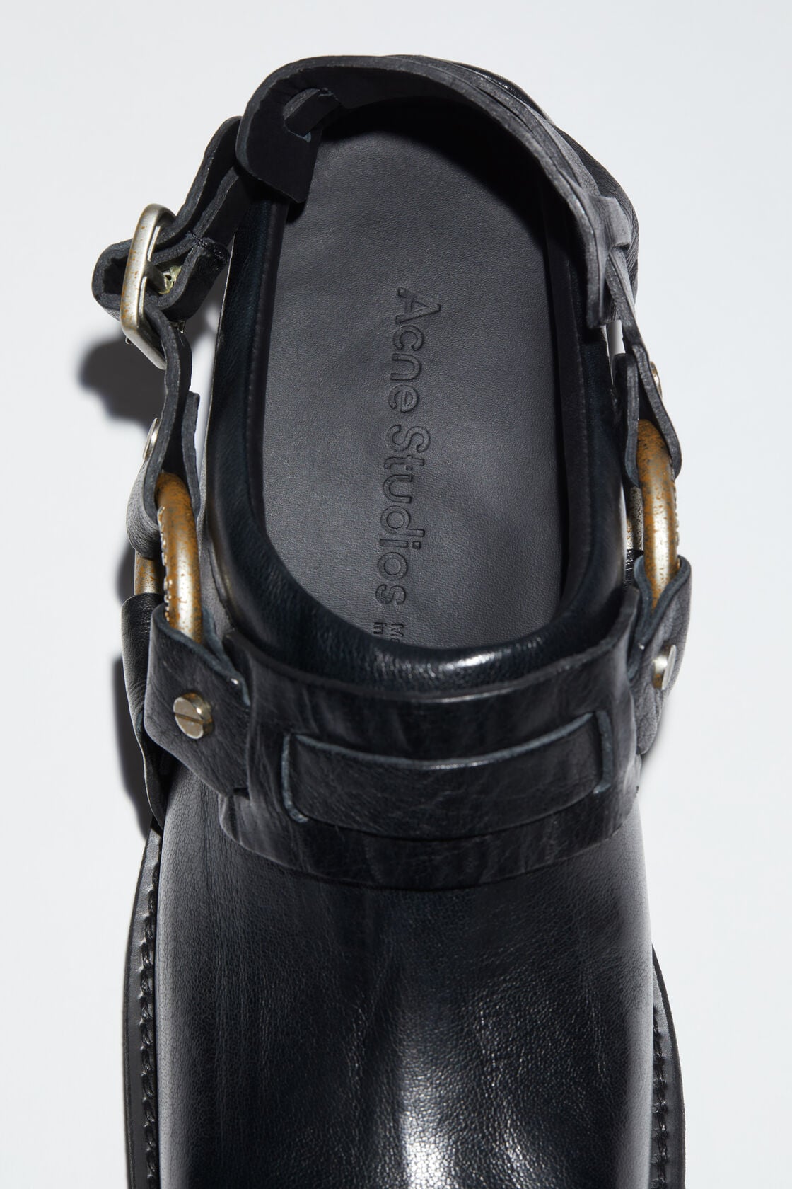 Leather buckle mule, Anthracite grey, 2000x