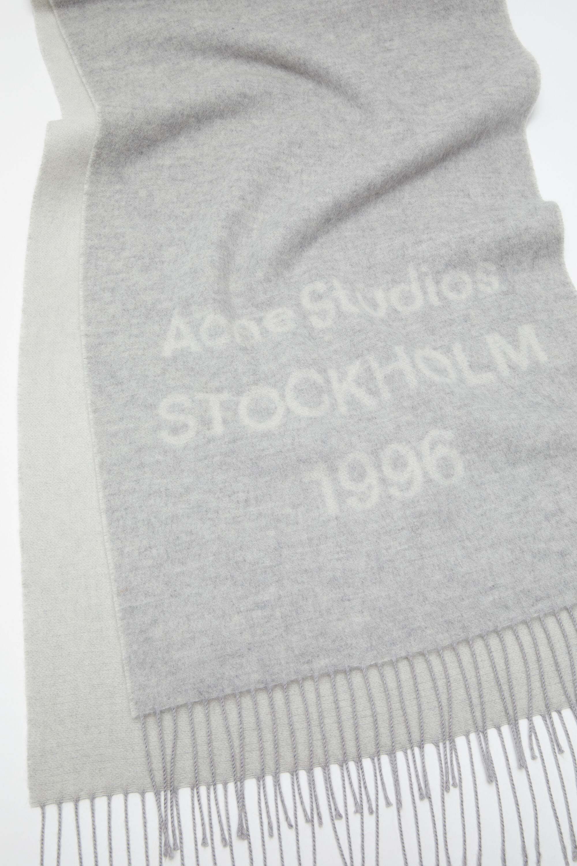 Acne Studios - Logo scarf - Wide - Light Grey Melange / White