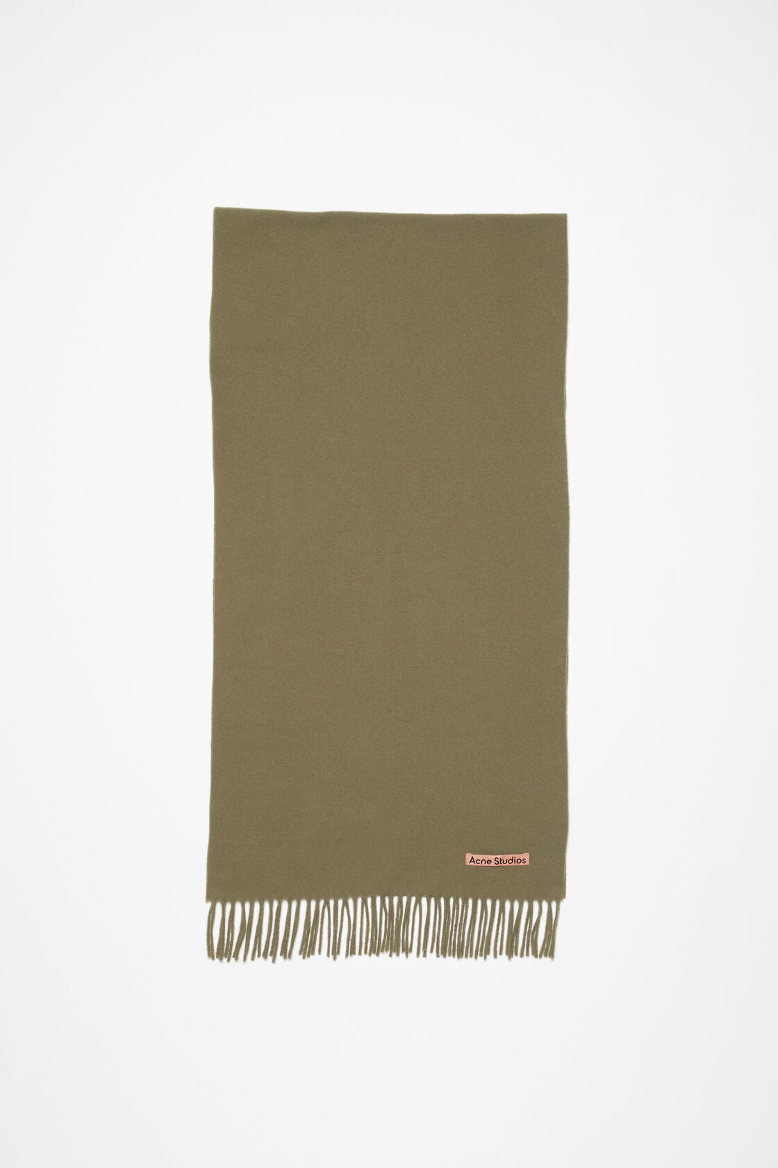Fringe wool scarf - Narrow, Khaki green, 2000x