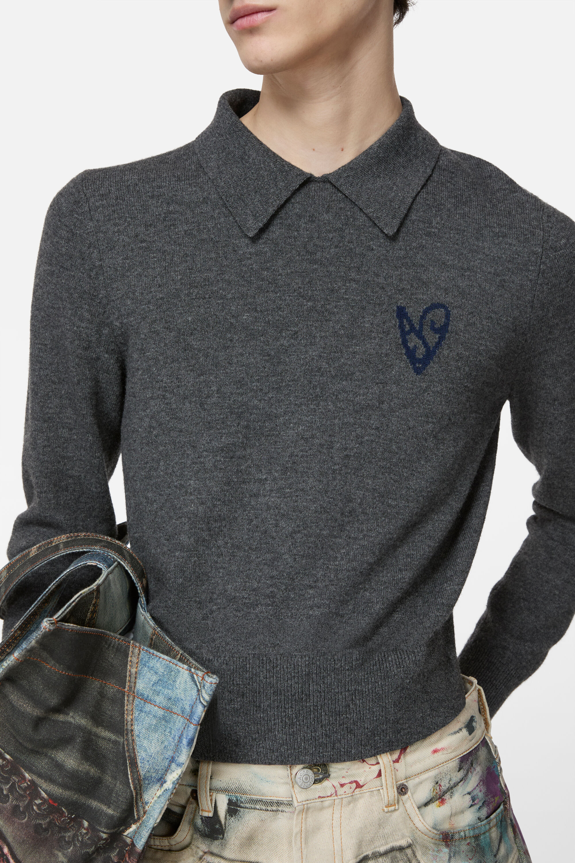 Acne Studios - ヤクウールポロセーター - ダークグレーメランジ