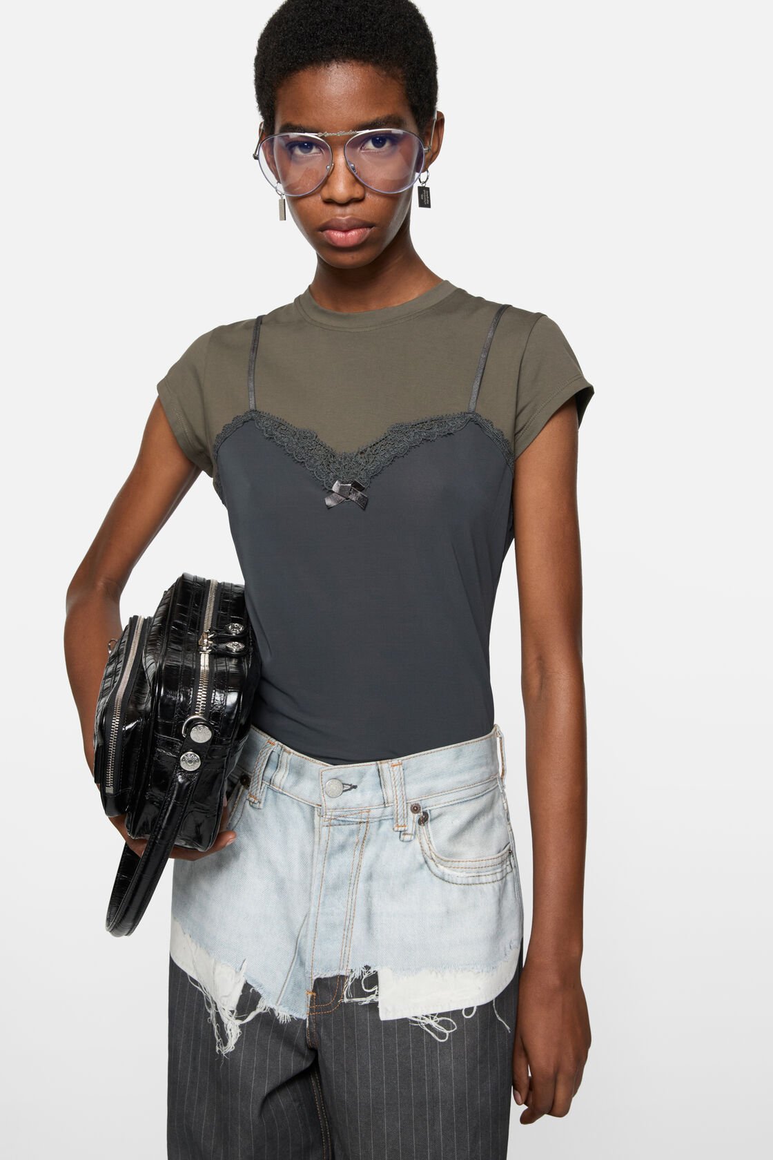 Layered lace t-shirt, Grey/anthracite, 2000x