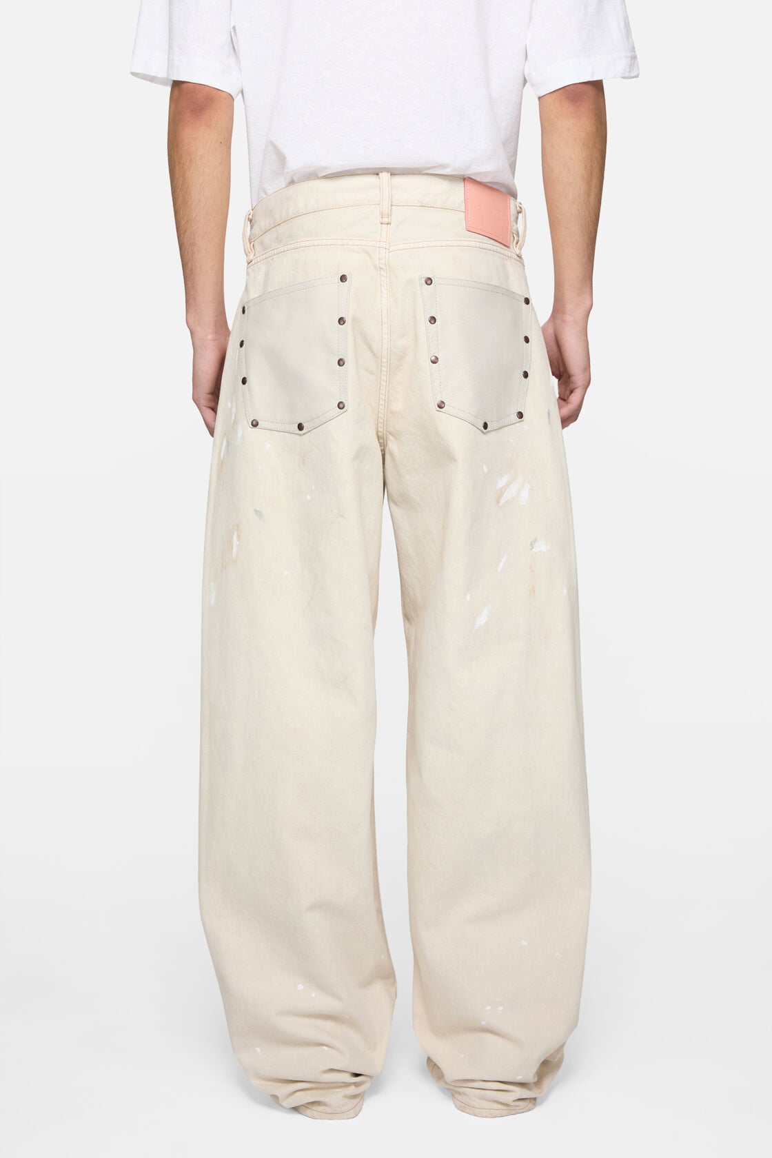 Loose fit jeans with leather pockets, White, 2000x