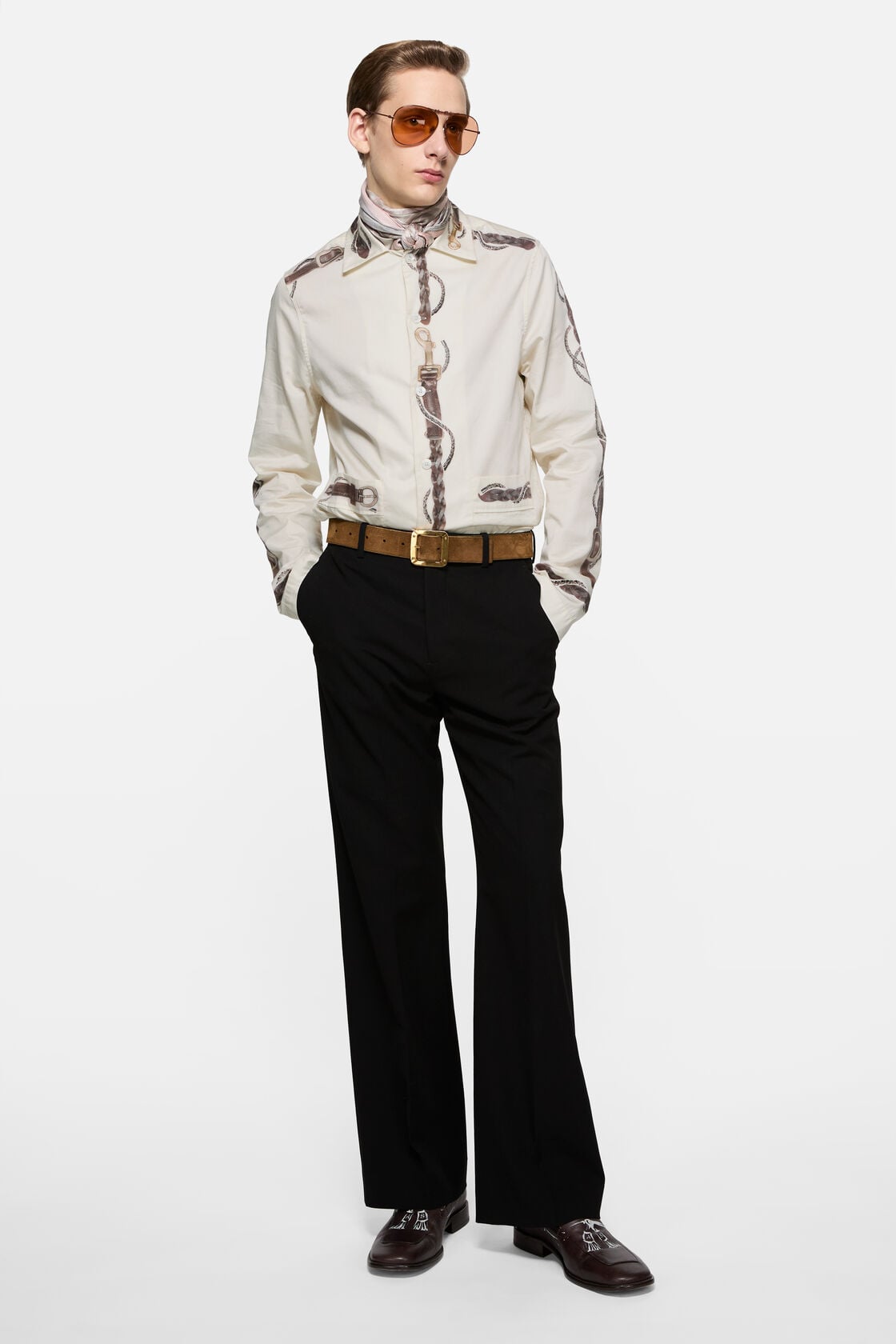 Horse print overshirt, White/brown, 2000x