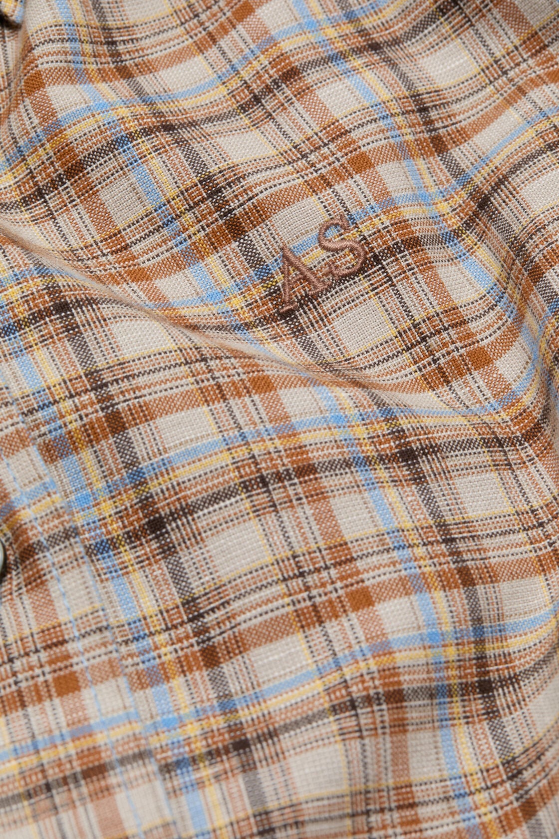 Checked cotton‑linen shirt, Brown/grey, 2000x