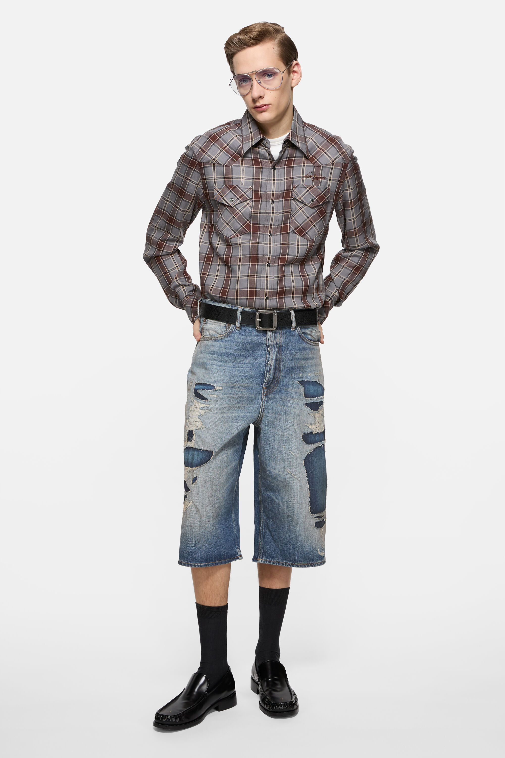 Acne Studios - Mended denim shorts - Mid Blue