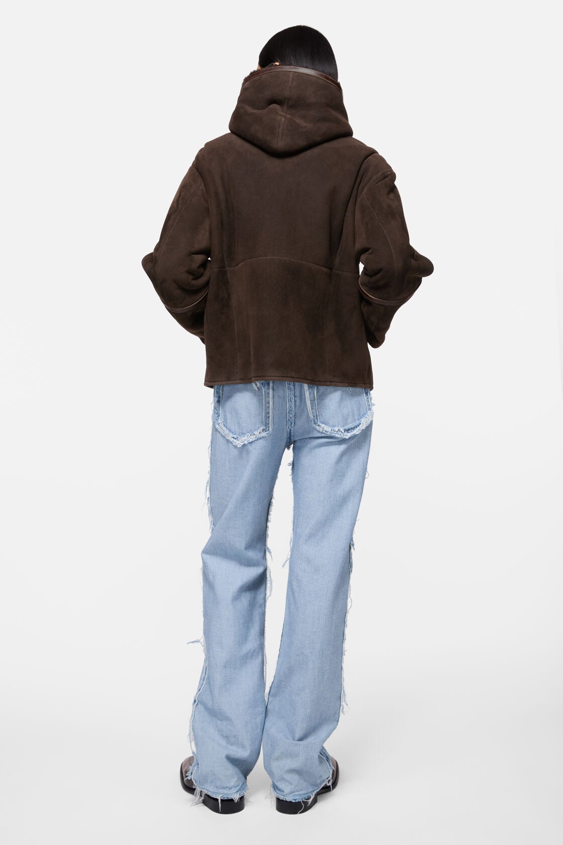 Shearling jacket with hood, Dark brown, 2000x