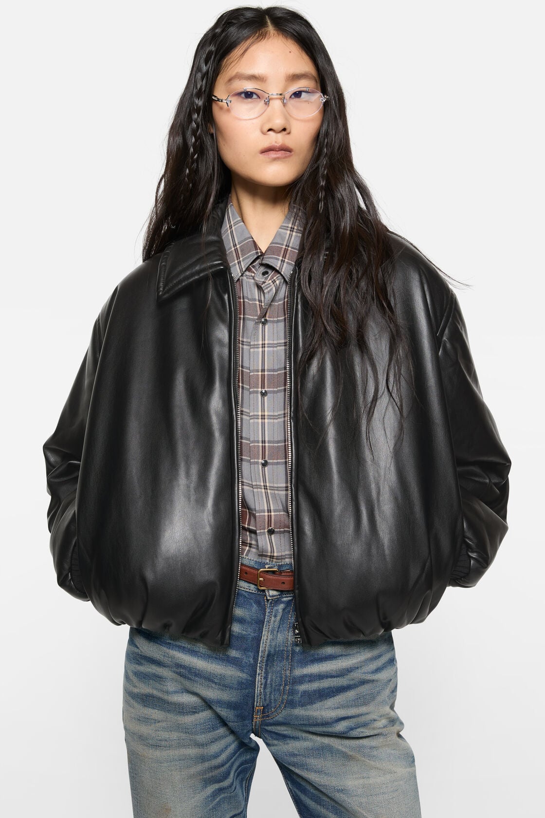 Faux leather bomber jacket, Black, 2000x