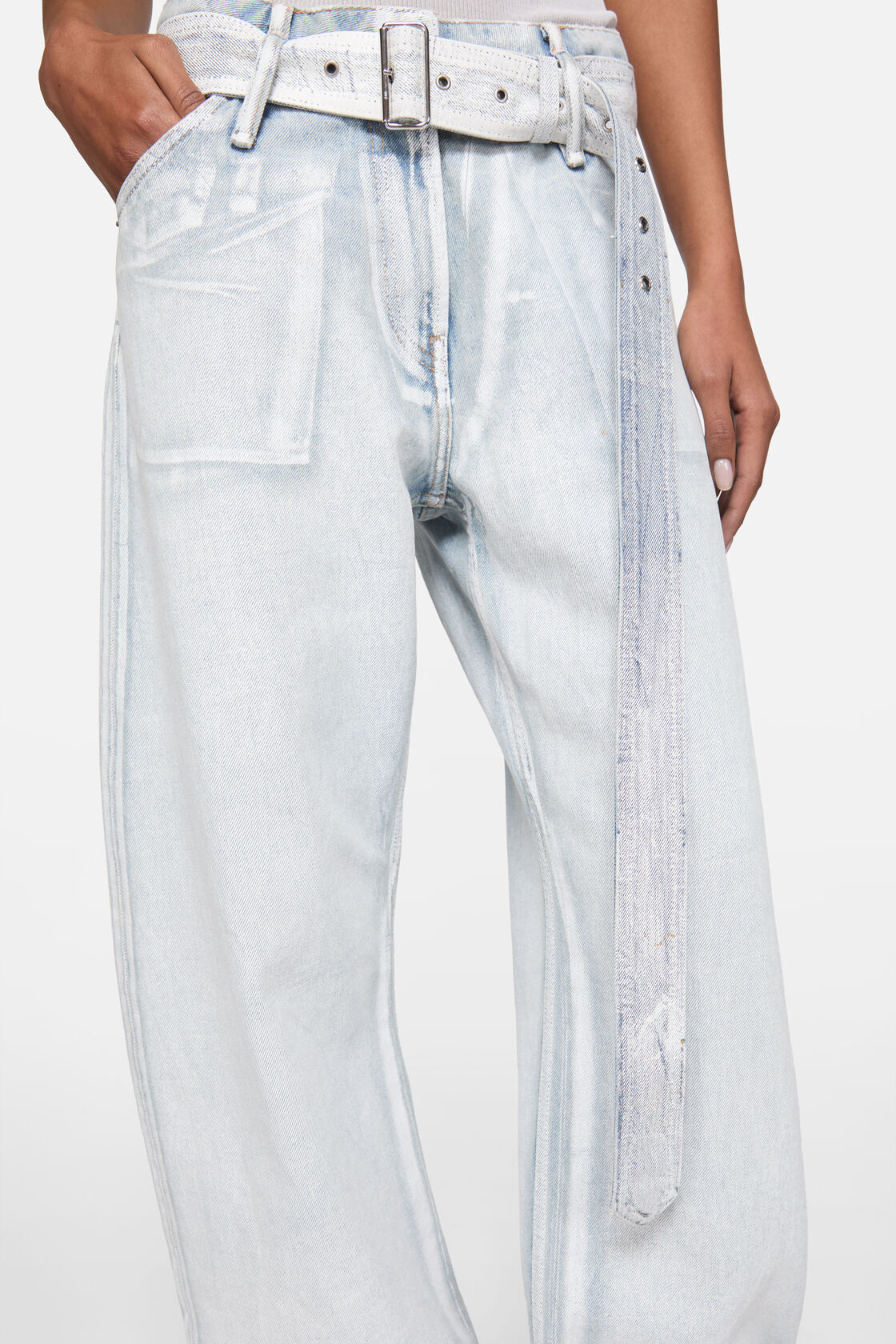 Denim trousers with belt, Blue/white, 2000x