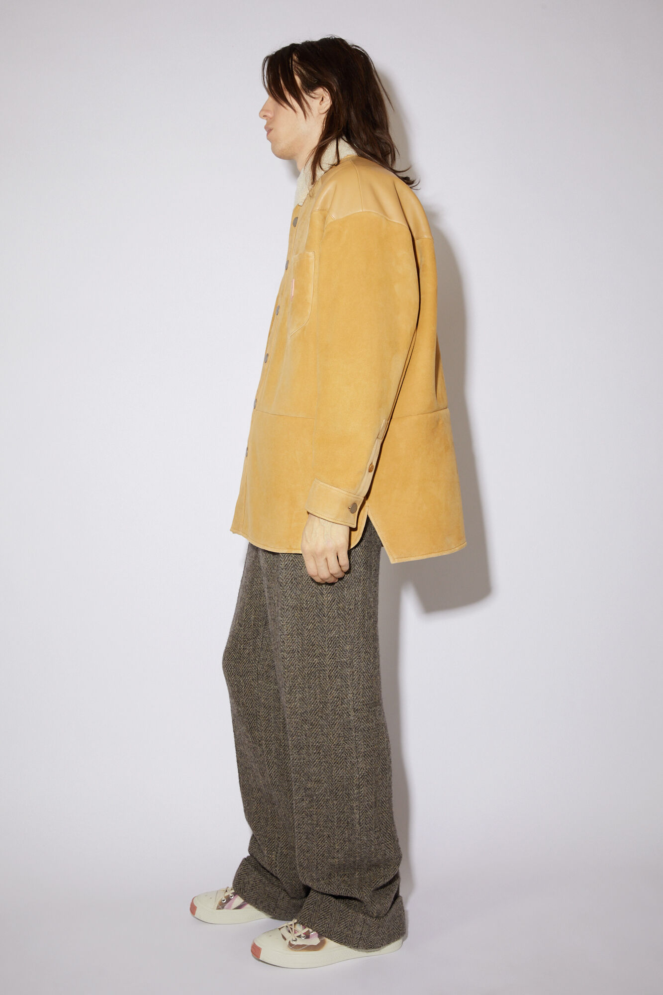 Leather suede shearling overshirt