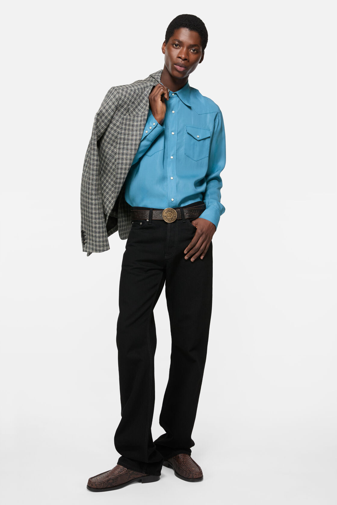 Silk button-up shirt, Blue, 2000x