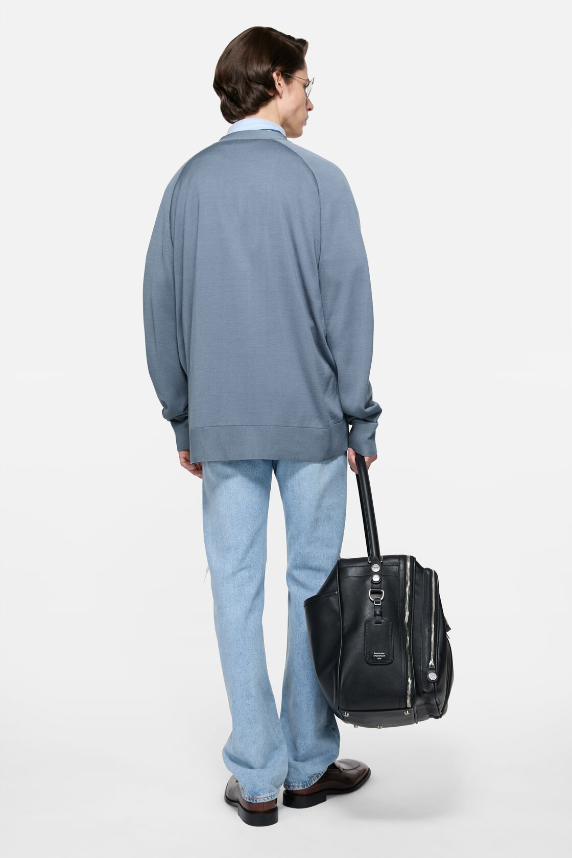 Silk v-neck cardigan, Dusty blue, 2000x