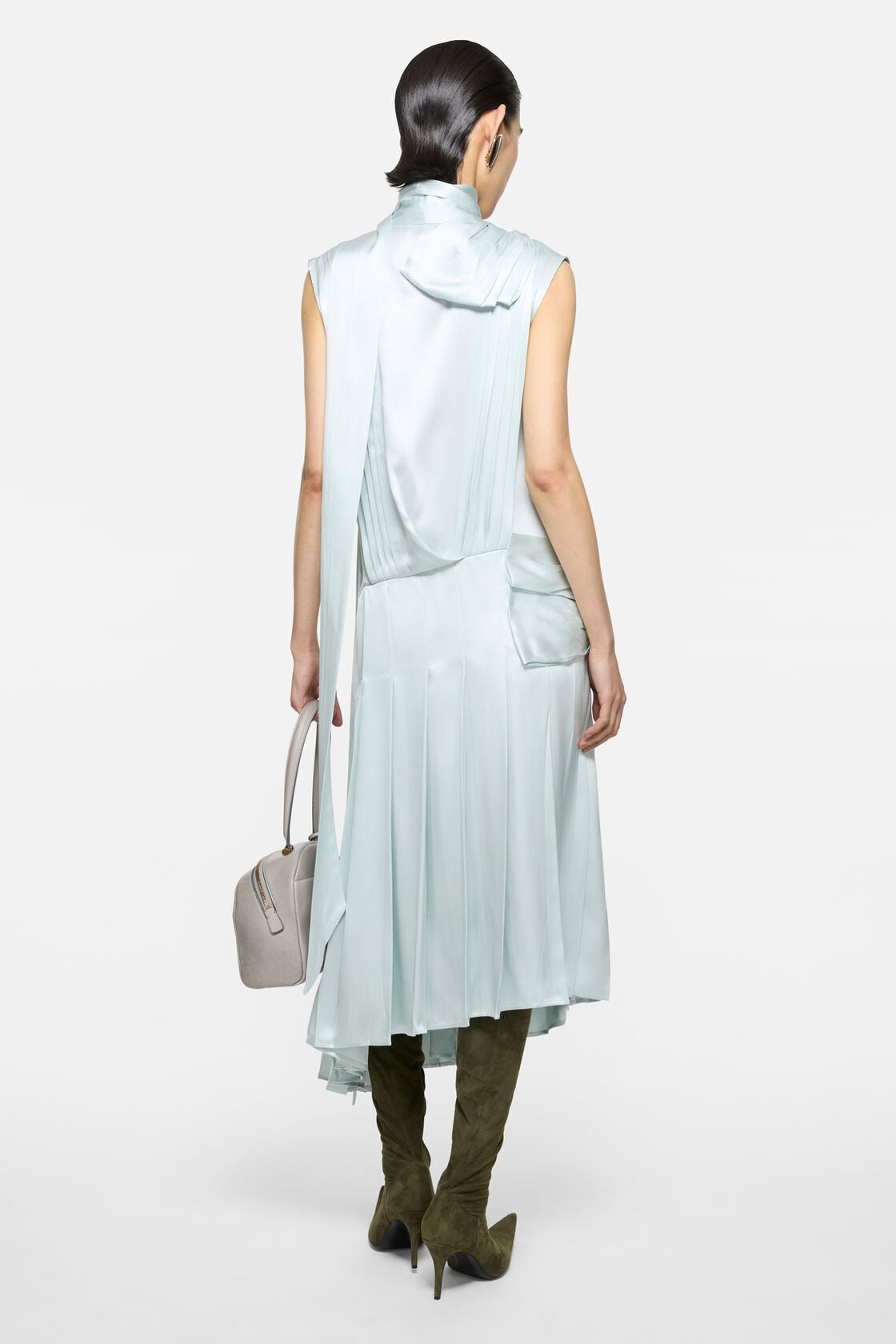 Silk dress with bows, Aqua blue, 2000x