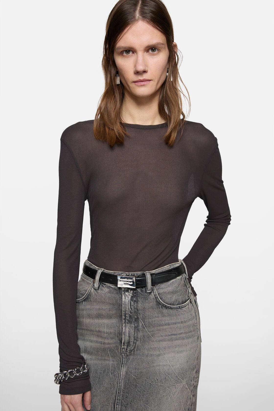 Thin long-sleeve t-shirt, Dark brown, 2000x