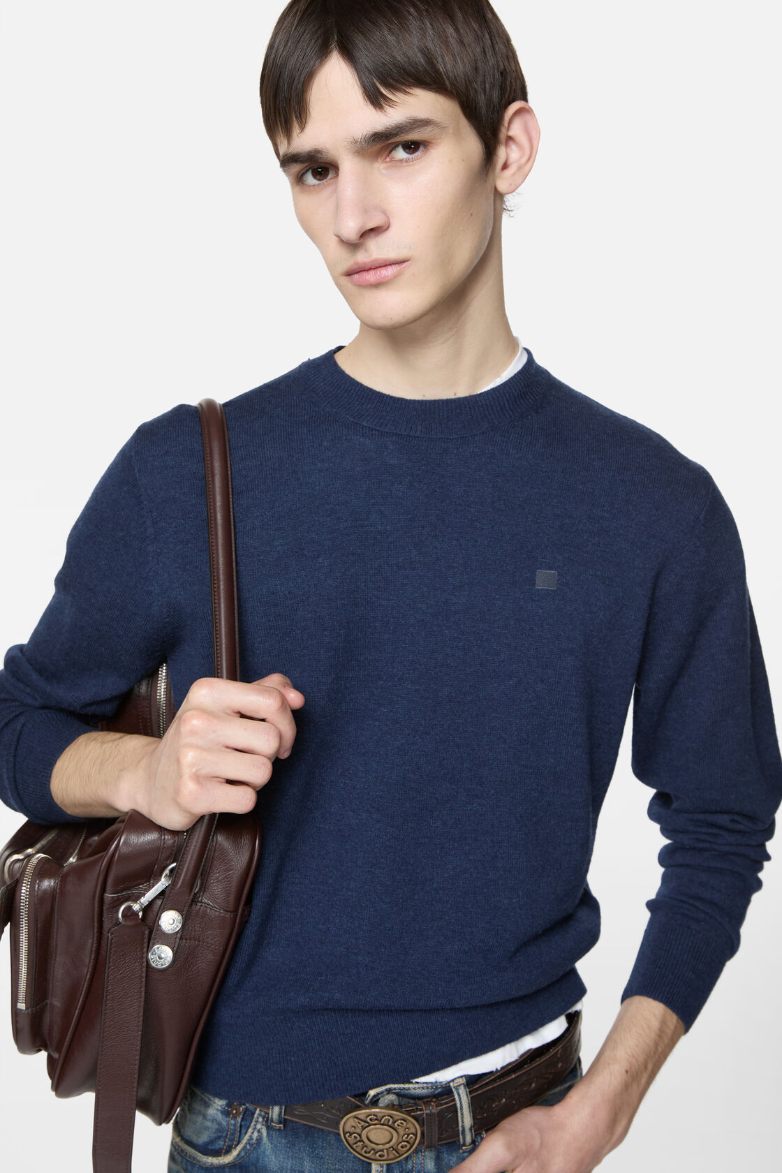 Crewneck jumper - Yak wool, Navy melange, 2000x