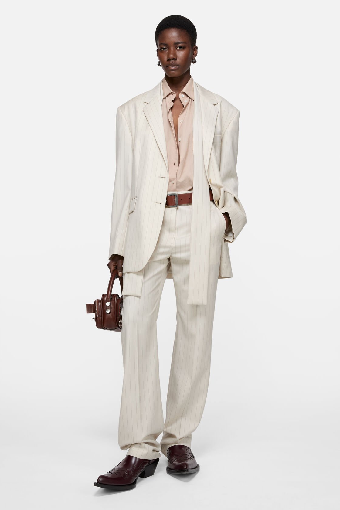 Wool pinstripe trousers, Cream beige, 2000x