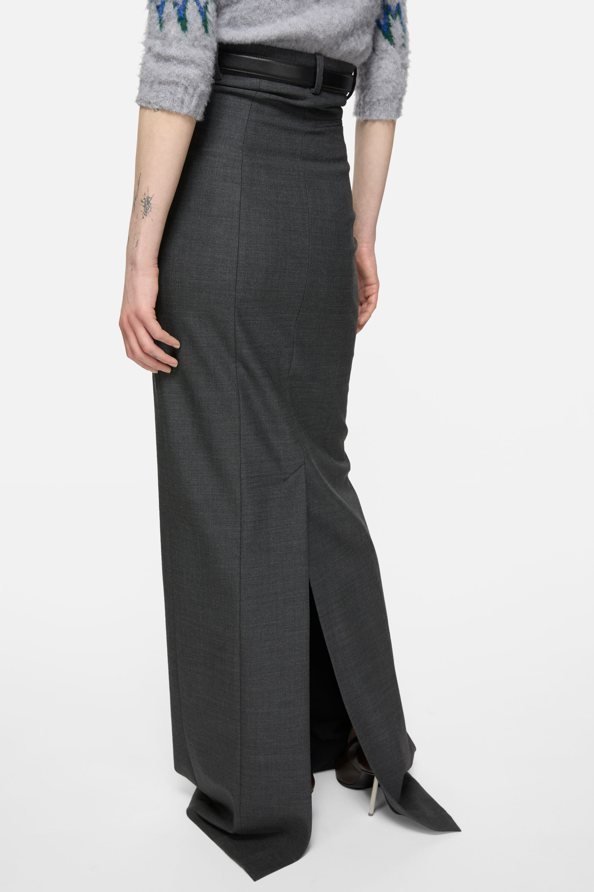 Acne Studios - ウールロングスカート - ダークグレーメランジ