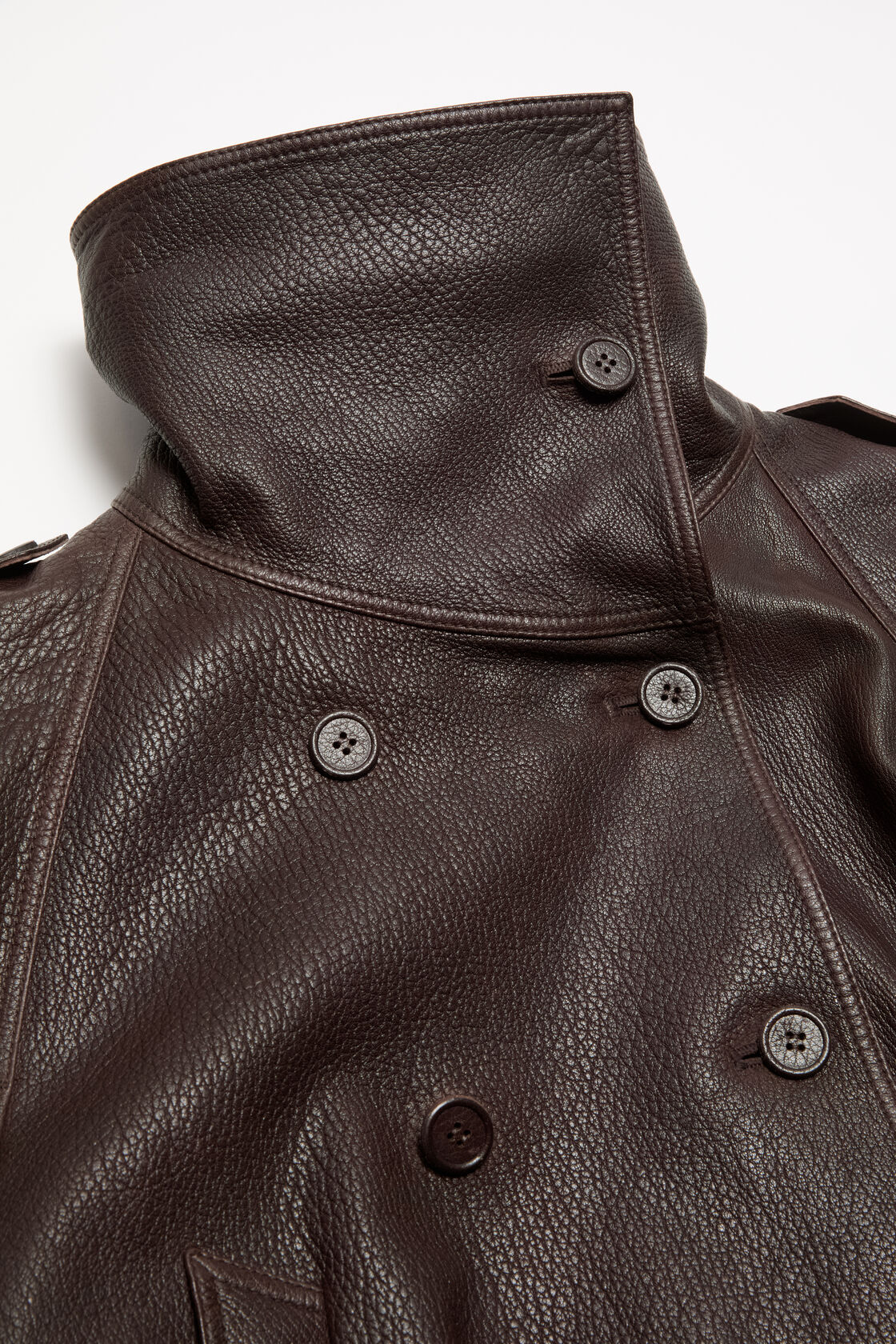 Cropped leather trench coat, Dark brown, 2000x