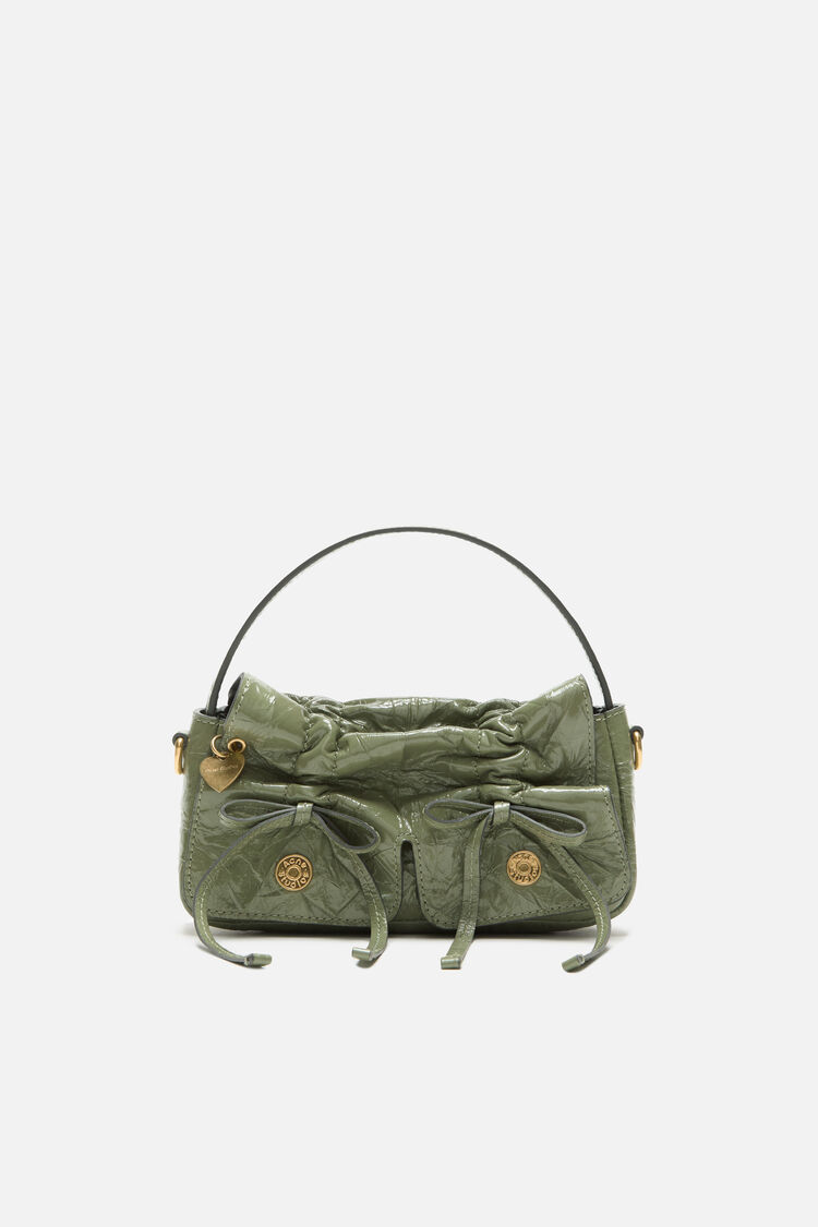 Multipocket Micro Crossbody Crinkled Patent S, Wheat green
