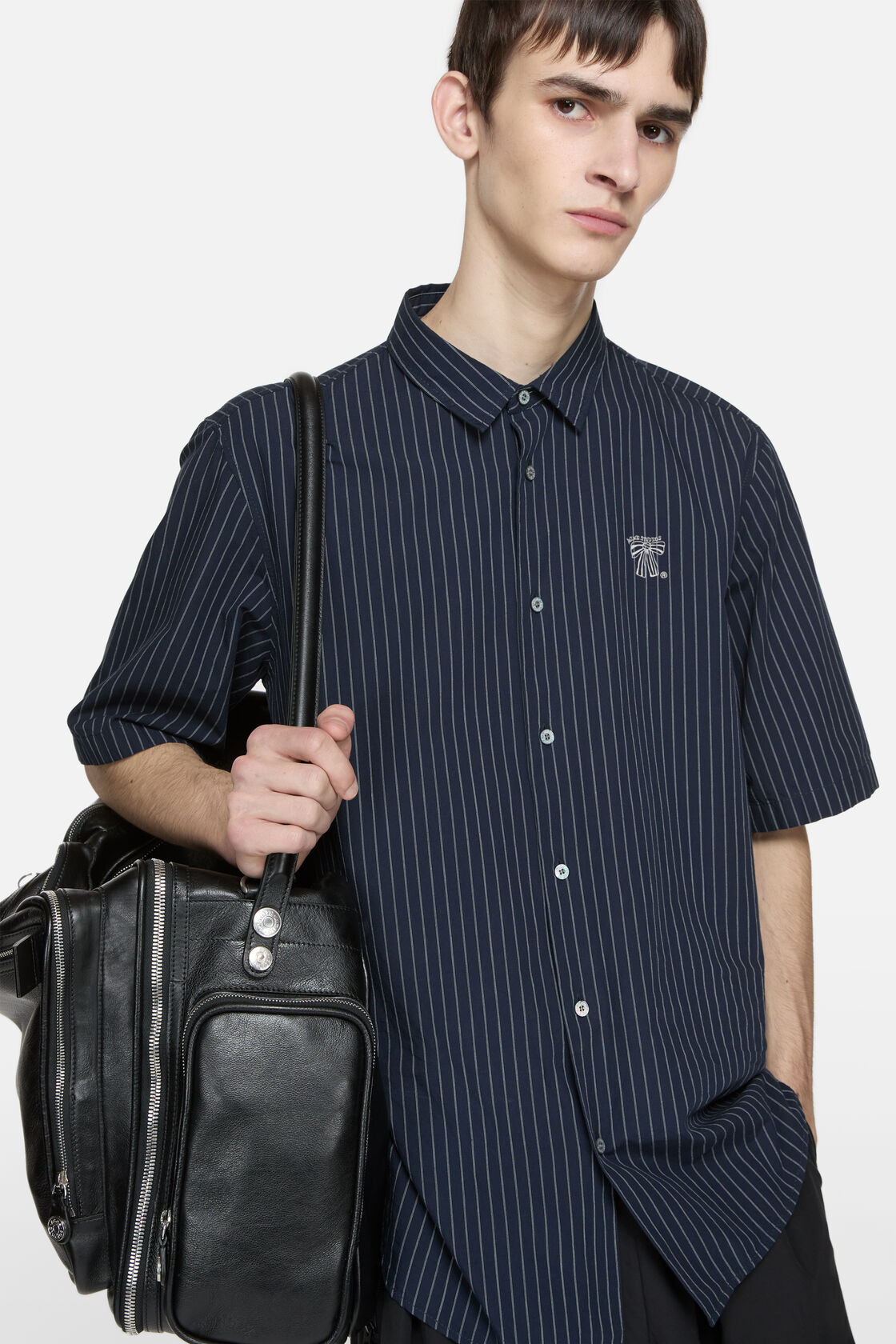 Stripe button-up shirt, Navy/white, 2000x