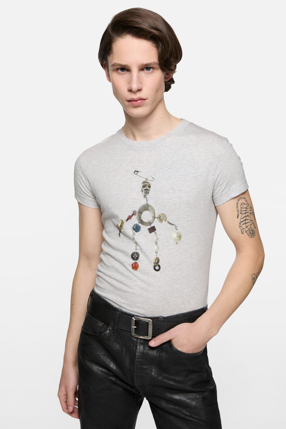 Fitted graphic t-shirt, Grey Melange, 2000x