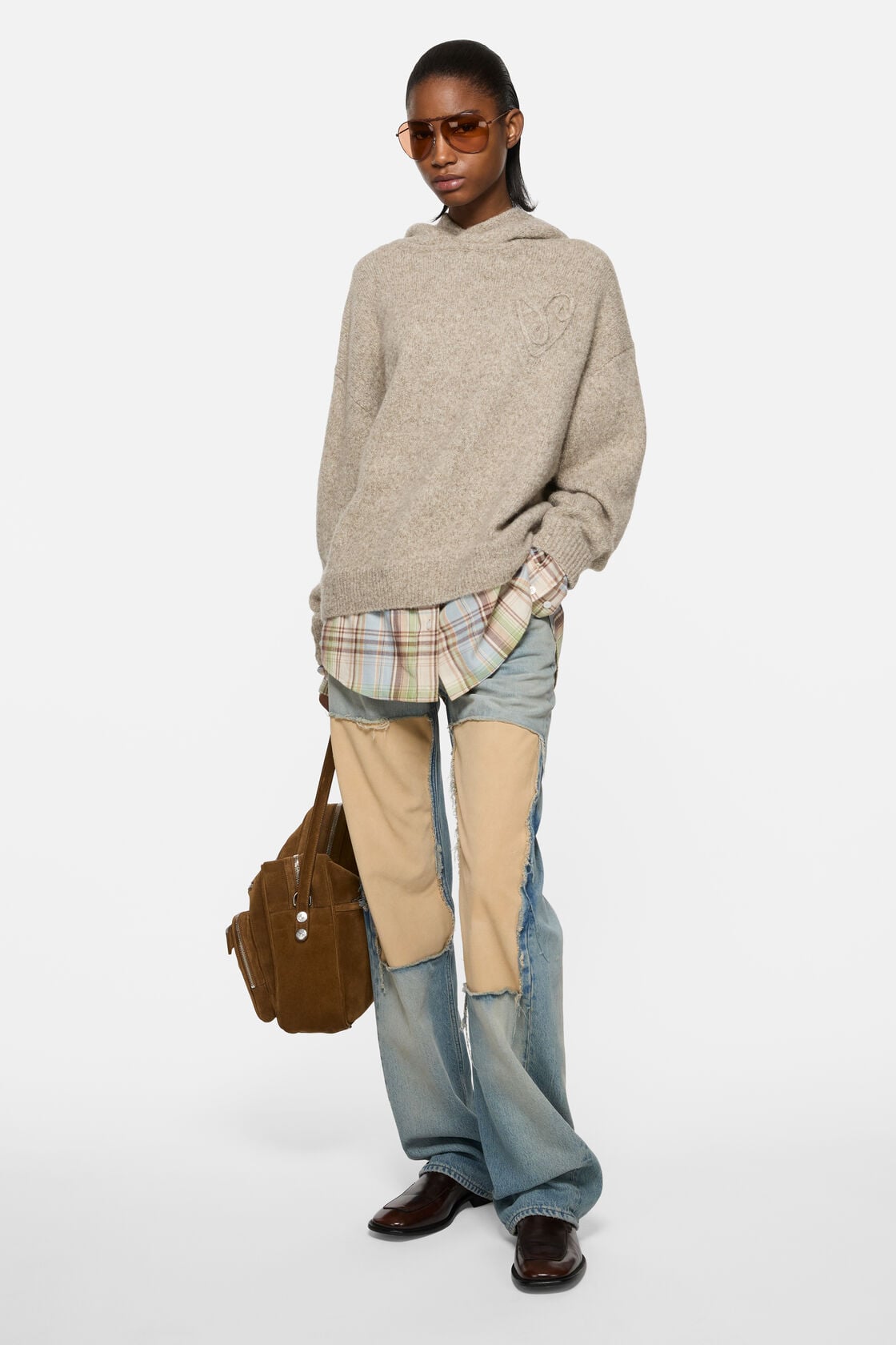 Layered knit hoodie, Medium beige, 2000x
