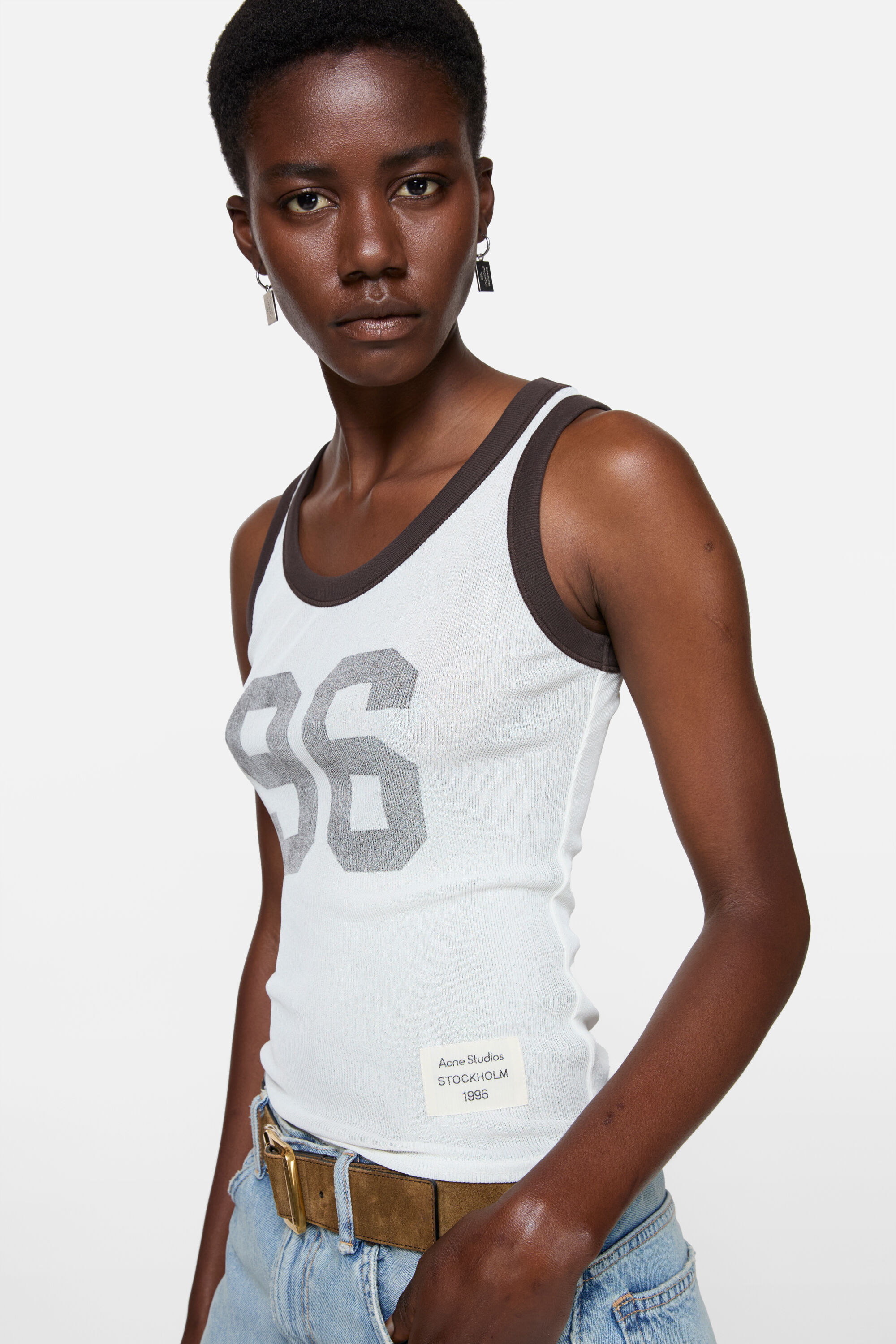 Acne Studios - Sheer logo tank top - Brown/white