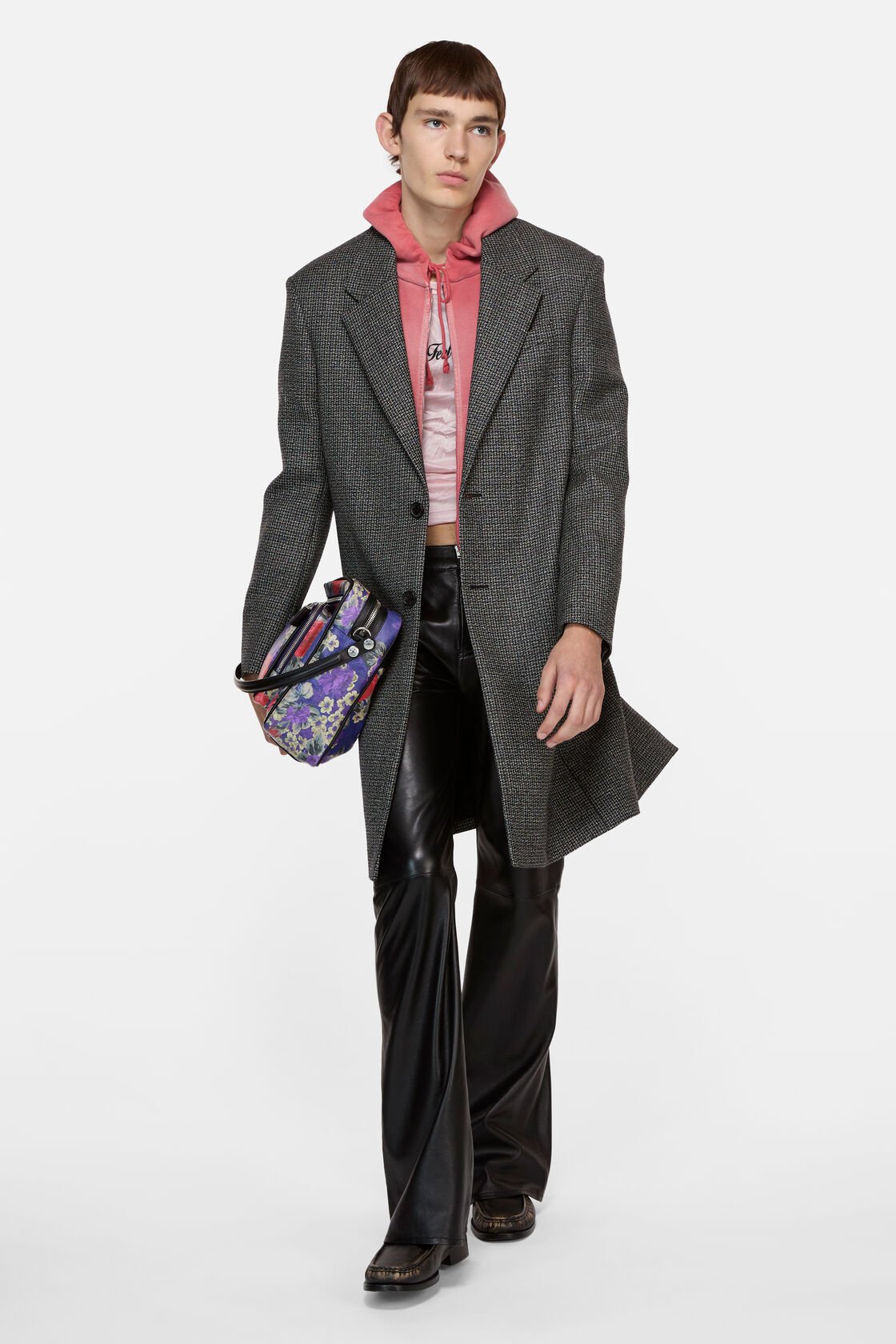 Single-breasted wool overcoat, Black/white, 2000x