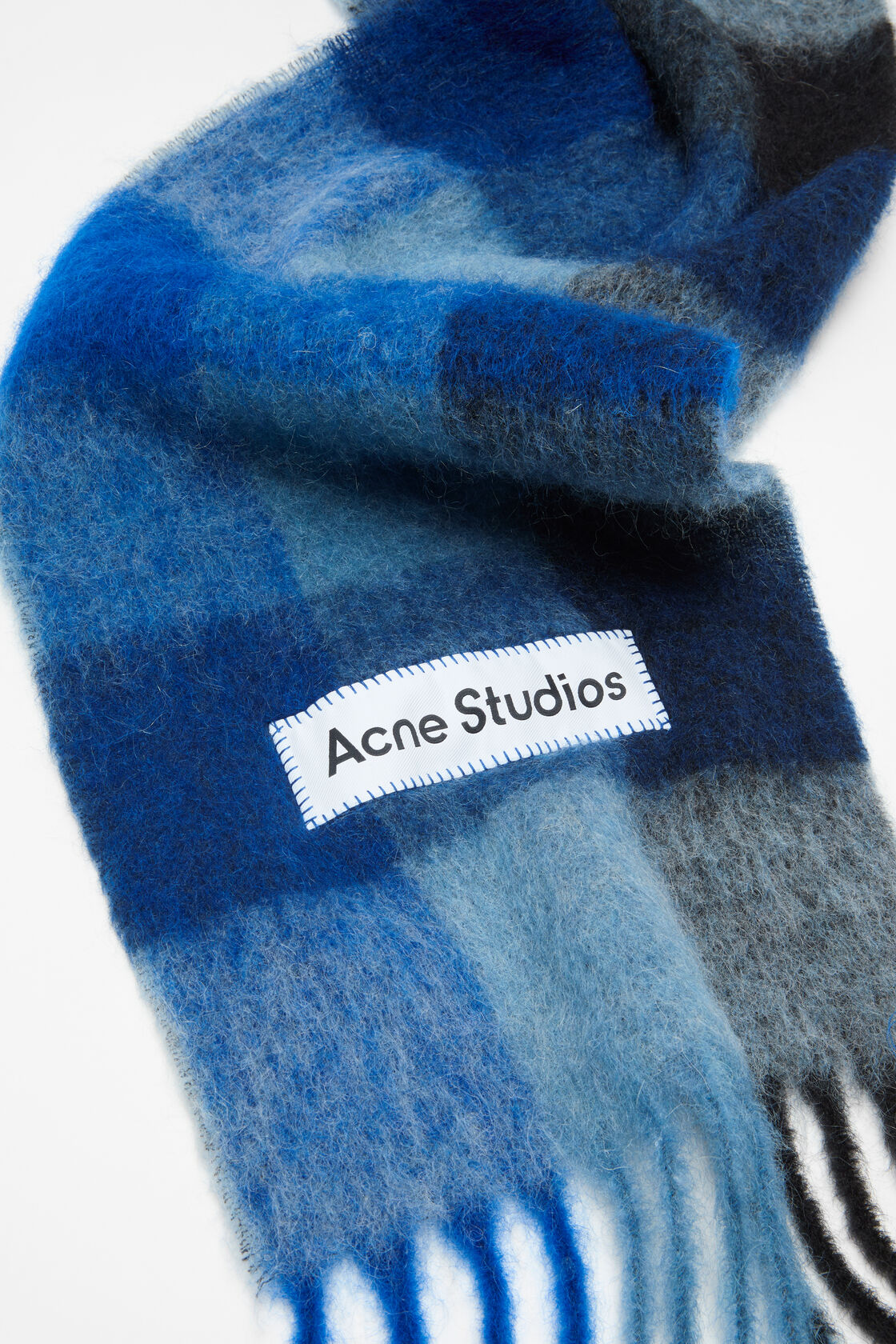 Mohair checked scarf, Dark Navy/Black/Blue, 2000x