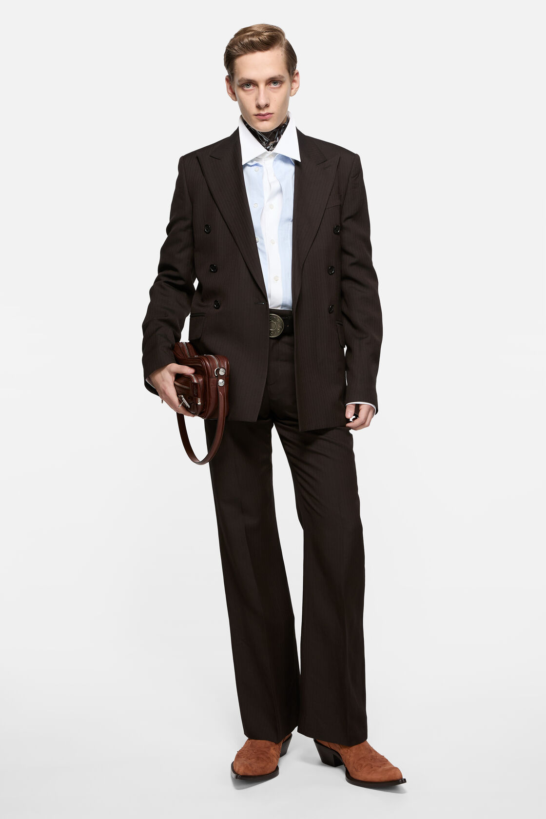 Tailored herringbone trousers, Chocolate brown, 2000x