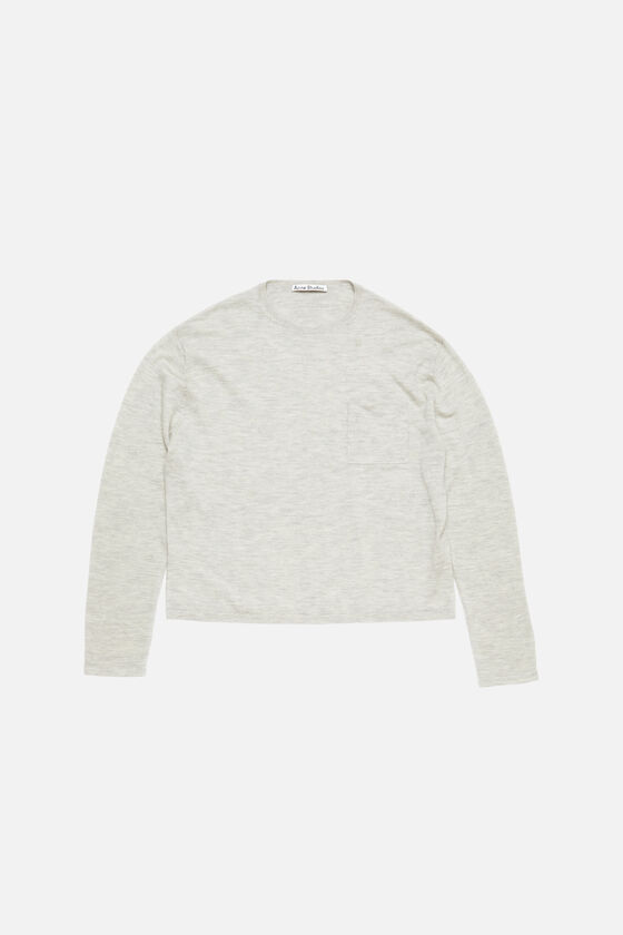 Crew neck jumper cashmere, Light Grey Melange, 2000x