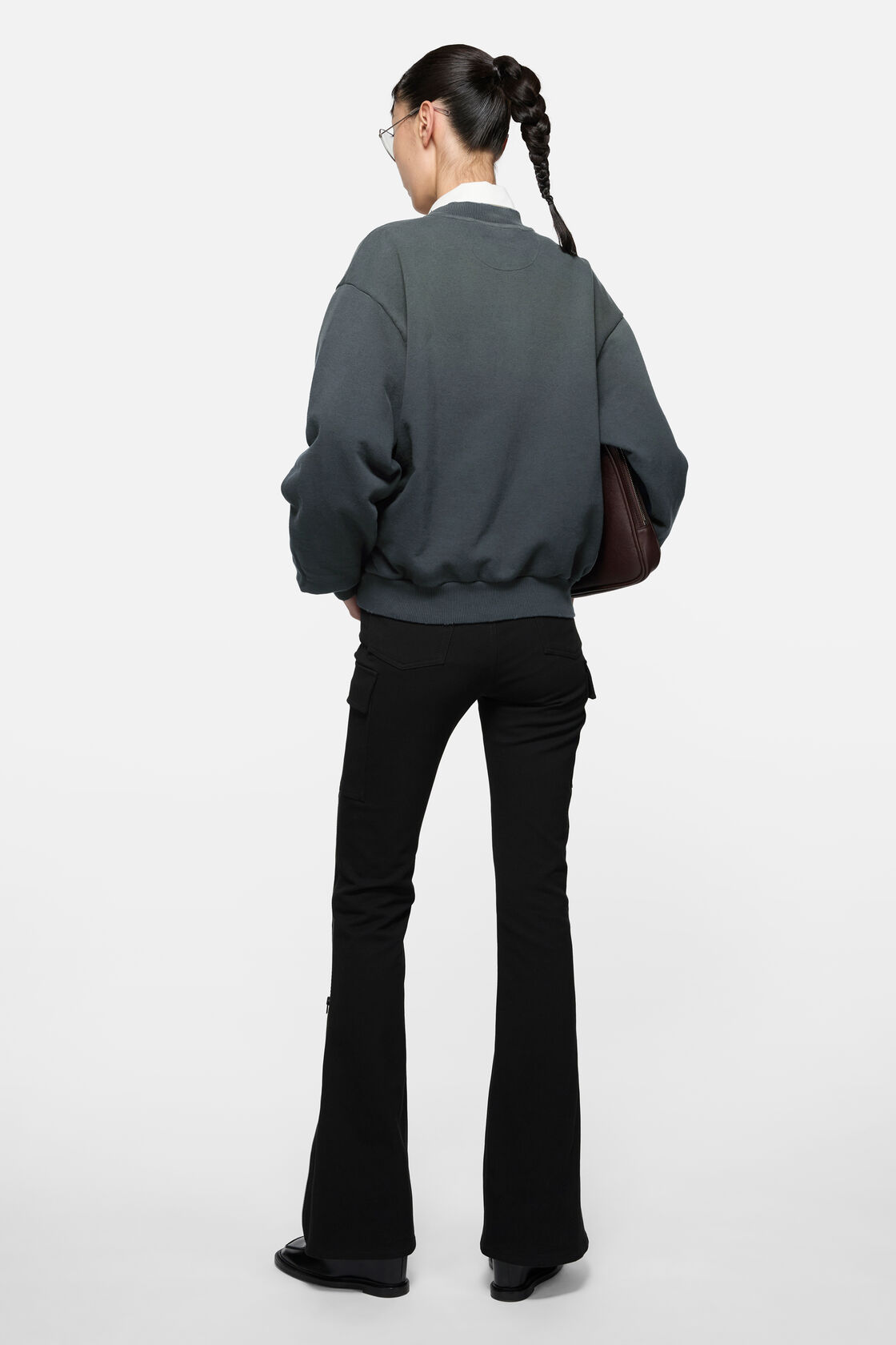 Washed zip-up cardigan, Black, 2000x