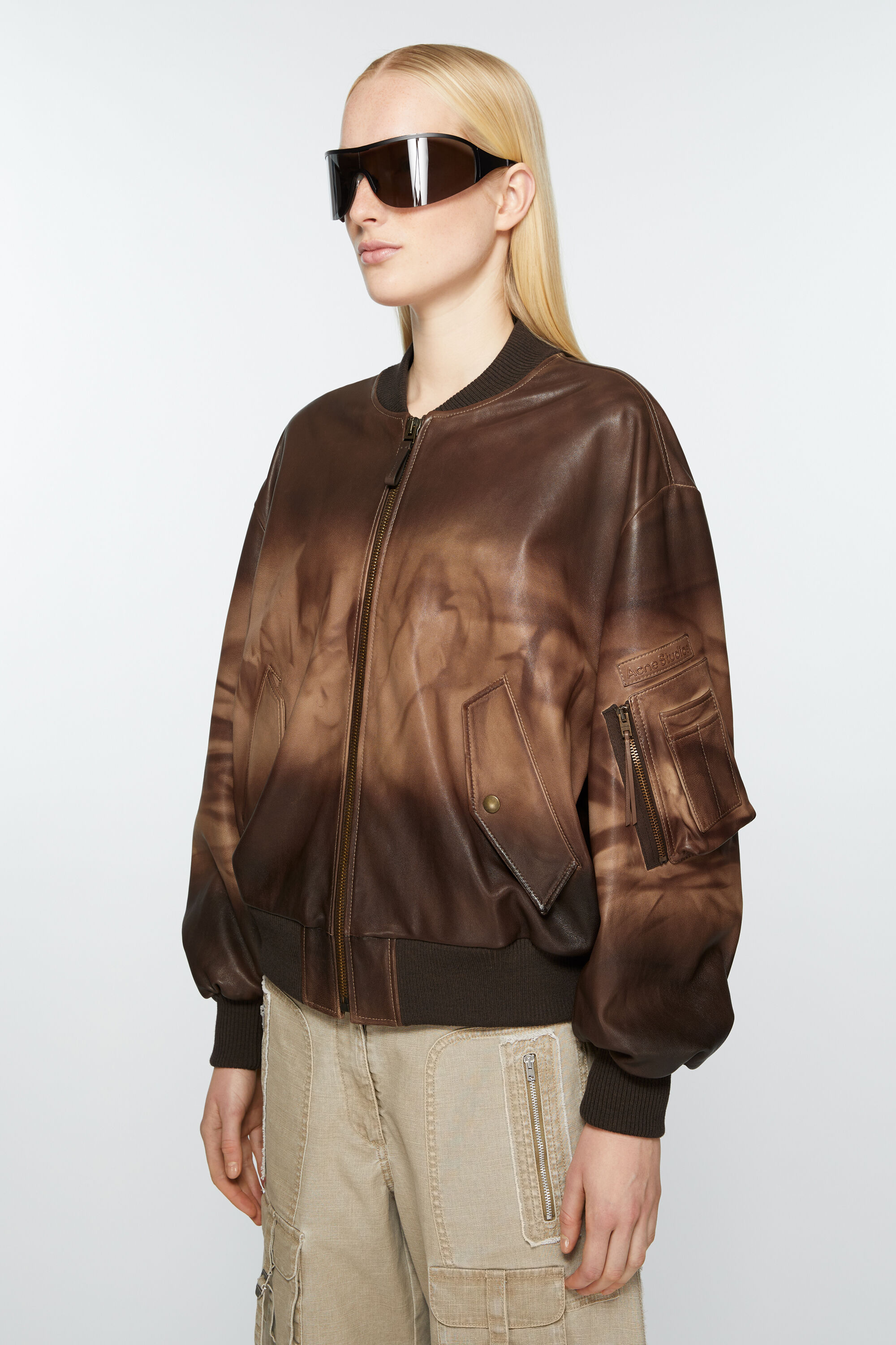 Acne Studios - レザーボンバージャケット - ブラウン Acne Studios - レザーボンバージャケット - ブラウン