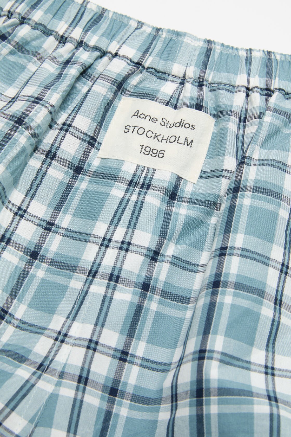 Gathered check shorts, Blue/white, 2000x