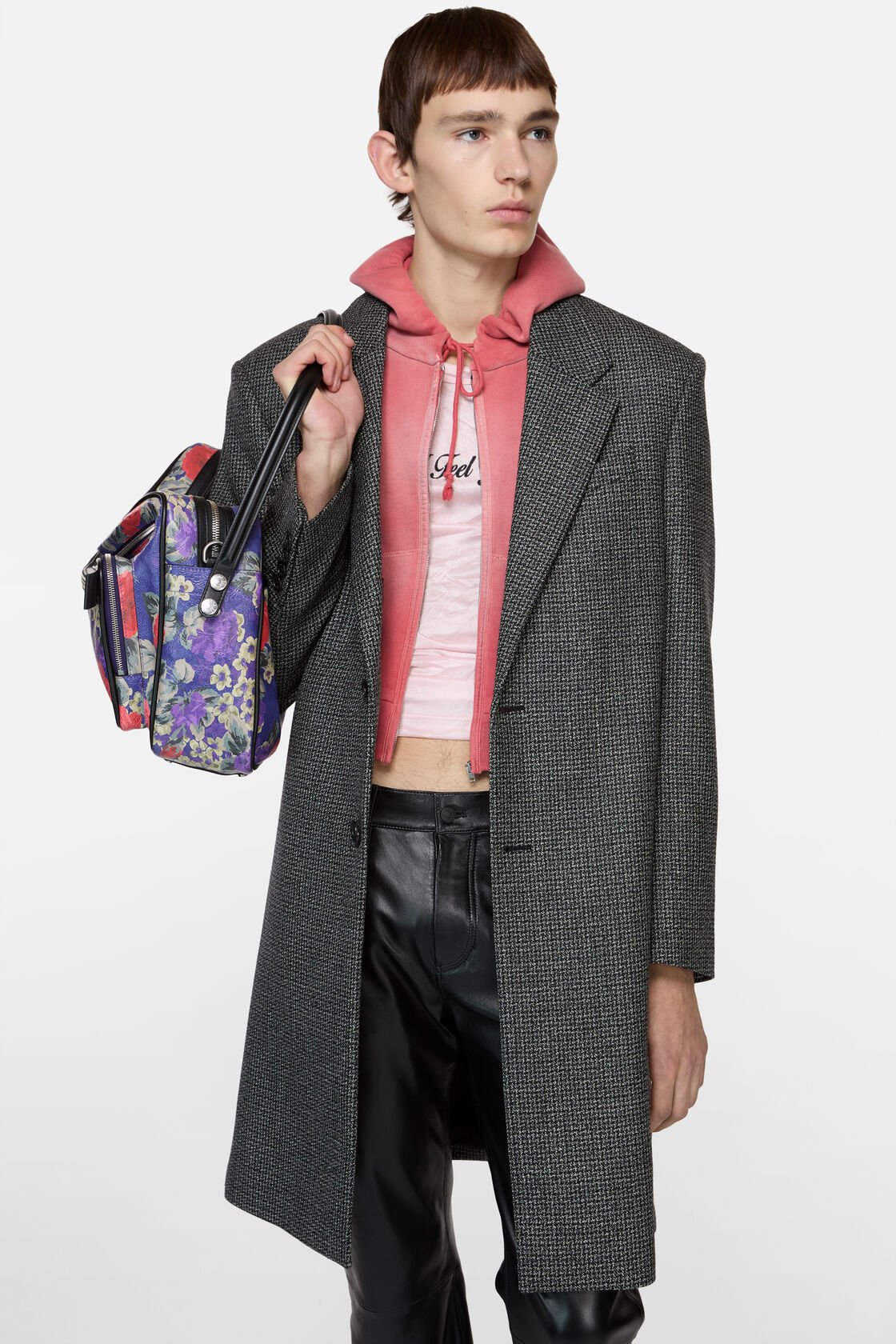 Single-breasted wool overcoat, Black/white, 2000x