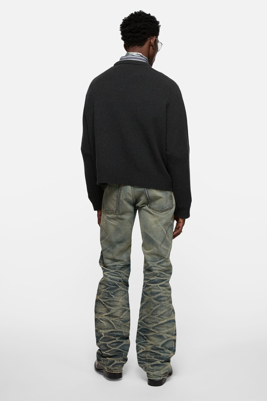 Camel hair v-neck sweater, Black, 2000x
